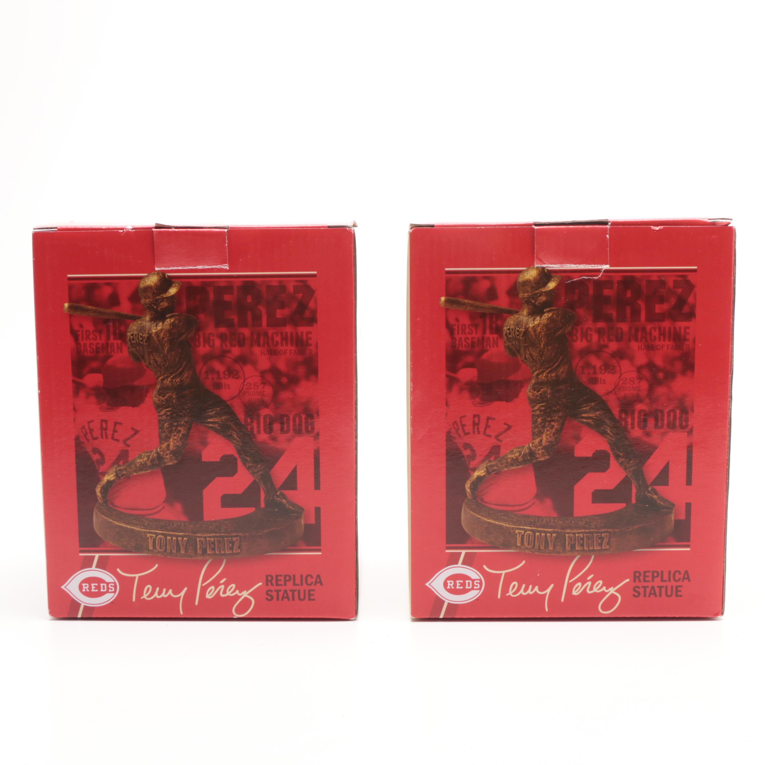 Pair 2015 Tony Perez Cincinnati Reds Hall of Fame Statues With Boxes