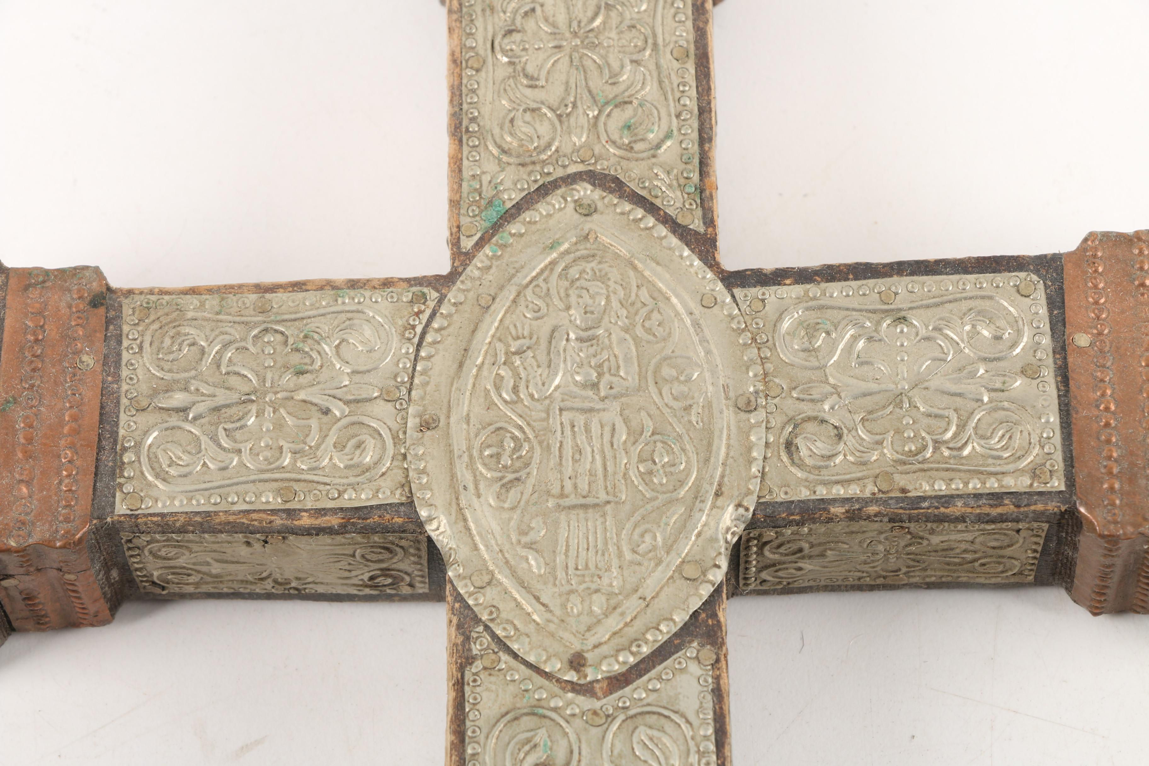 Mexican Style Folk Art Crosses with Embossed Sheet Metal Embellishments