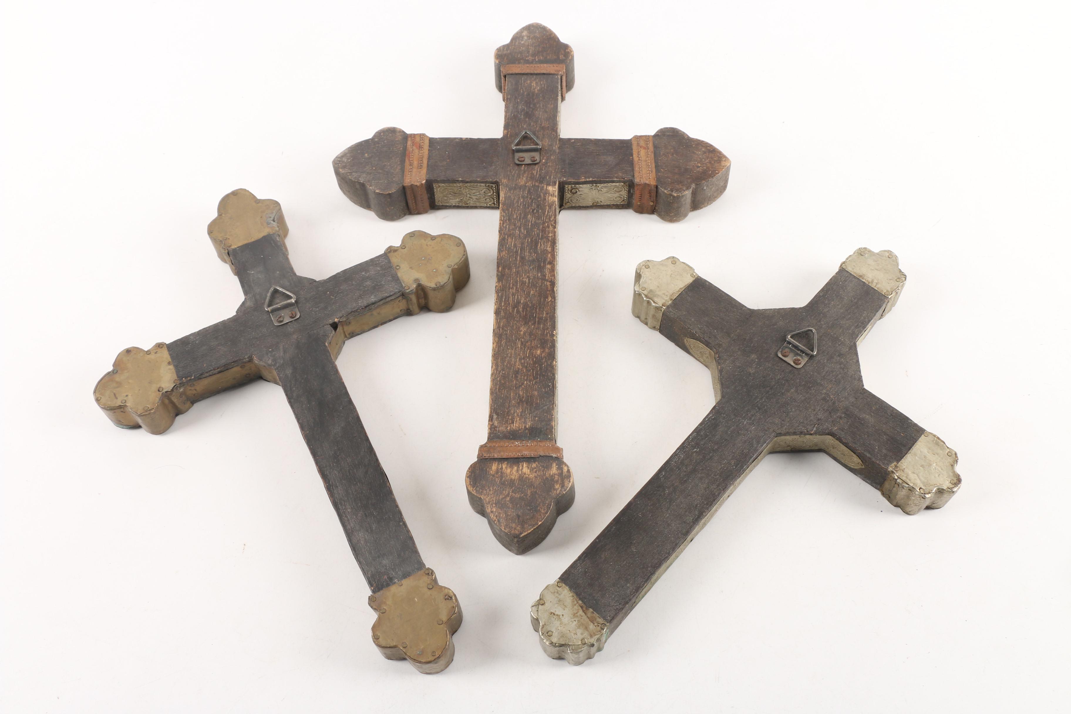 Mexican Style Folk Art Crosses with Embossed Sheet Metal Embellishments