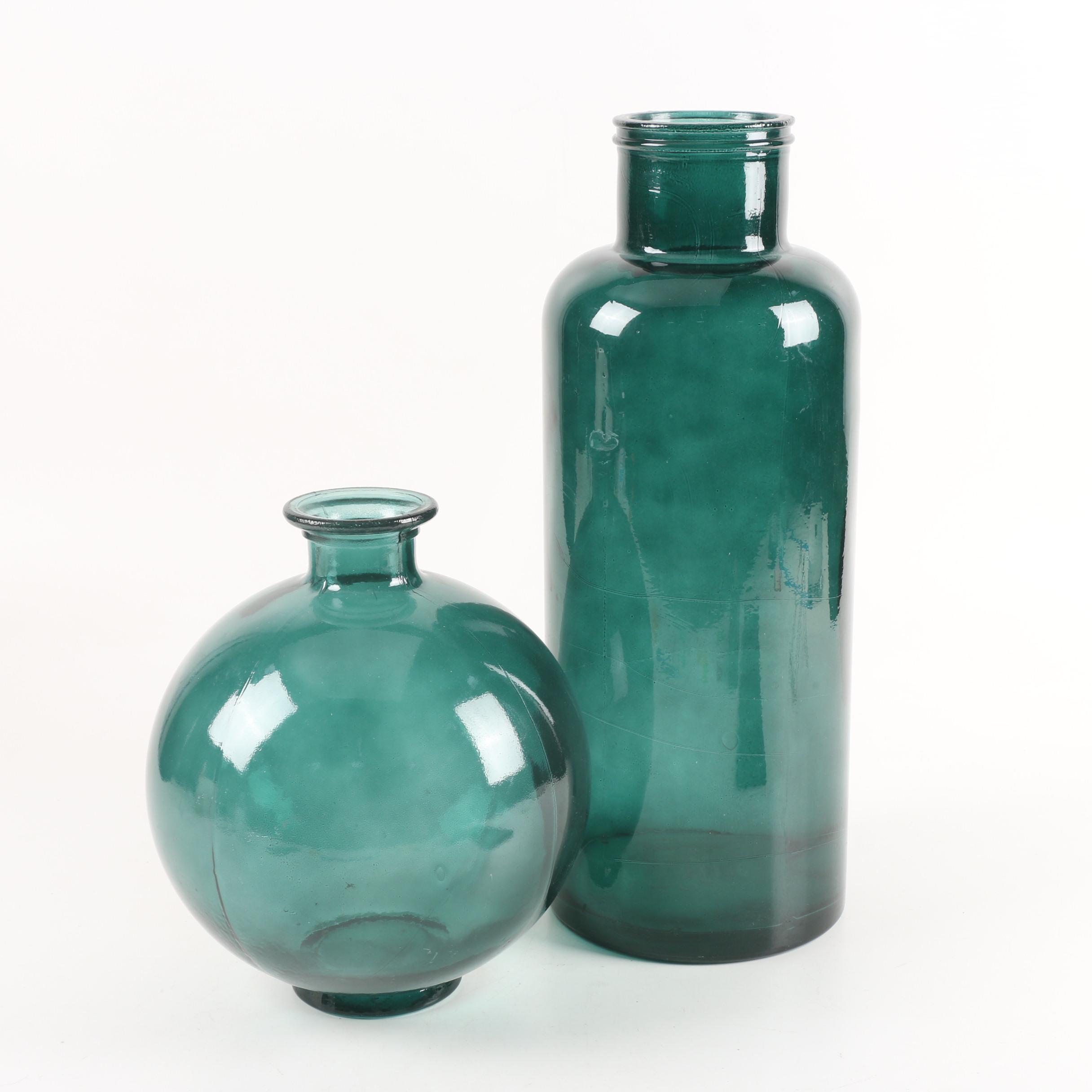 Vitrocolor Recycled Glassware Green Pressed Glass Vases Made in Spain