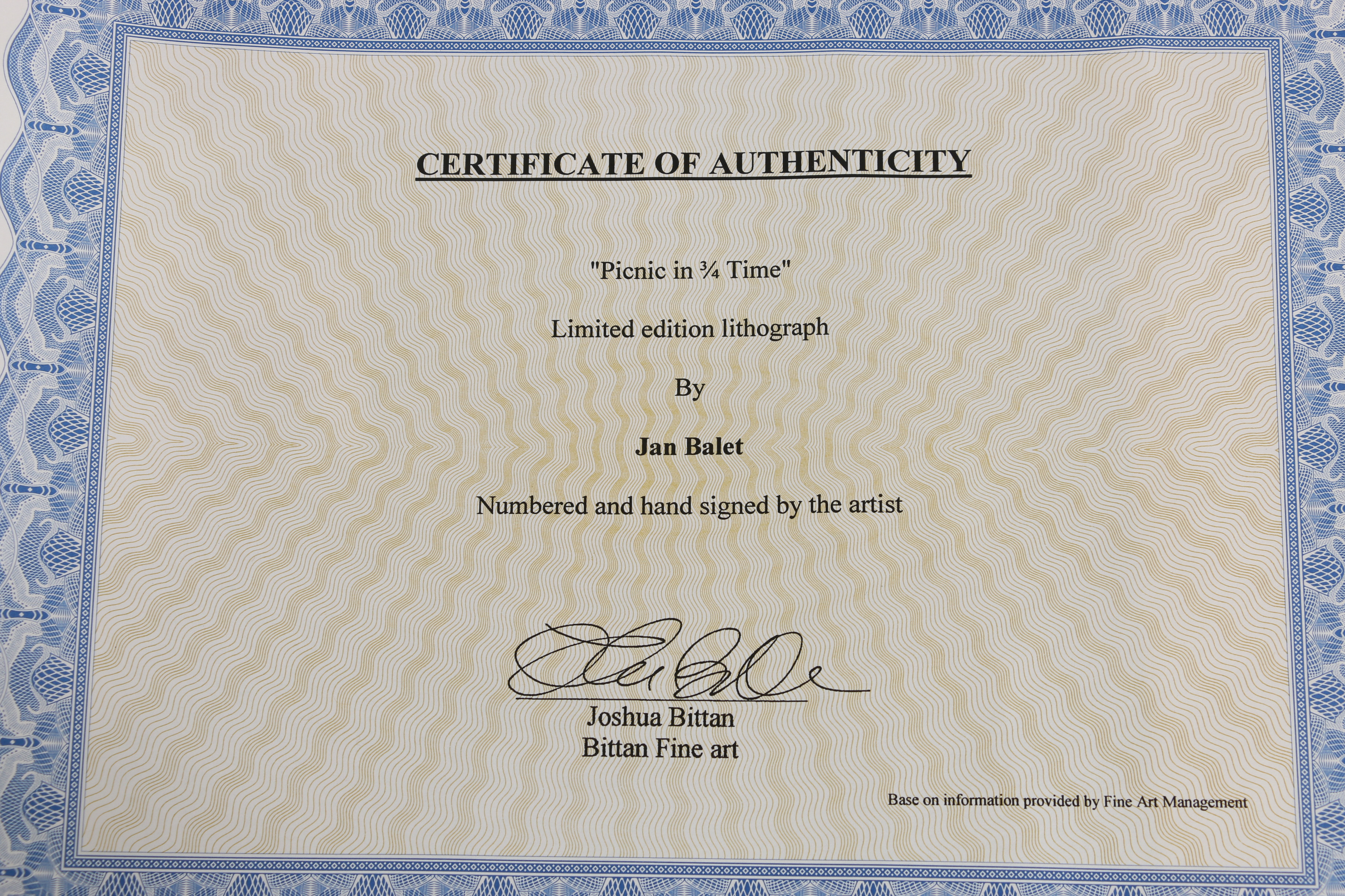 Jan Balet Lithograph "Picnic in 3/4 Time"