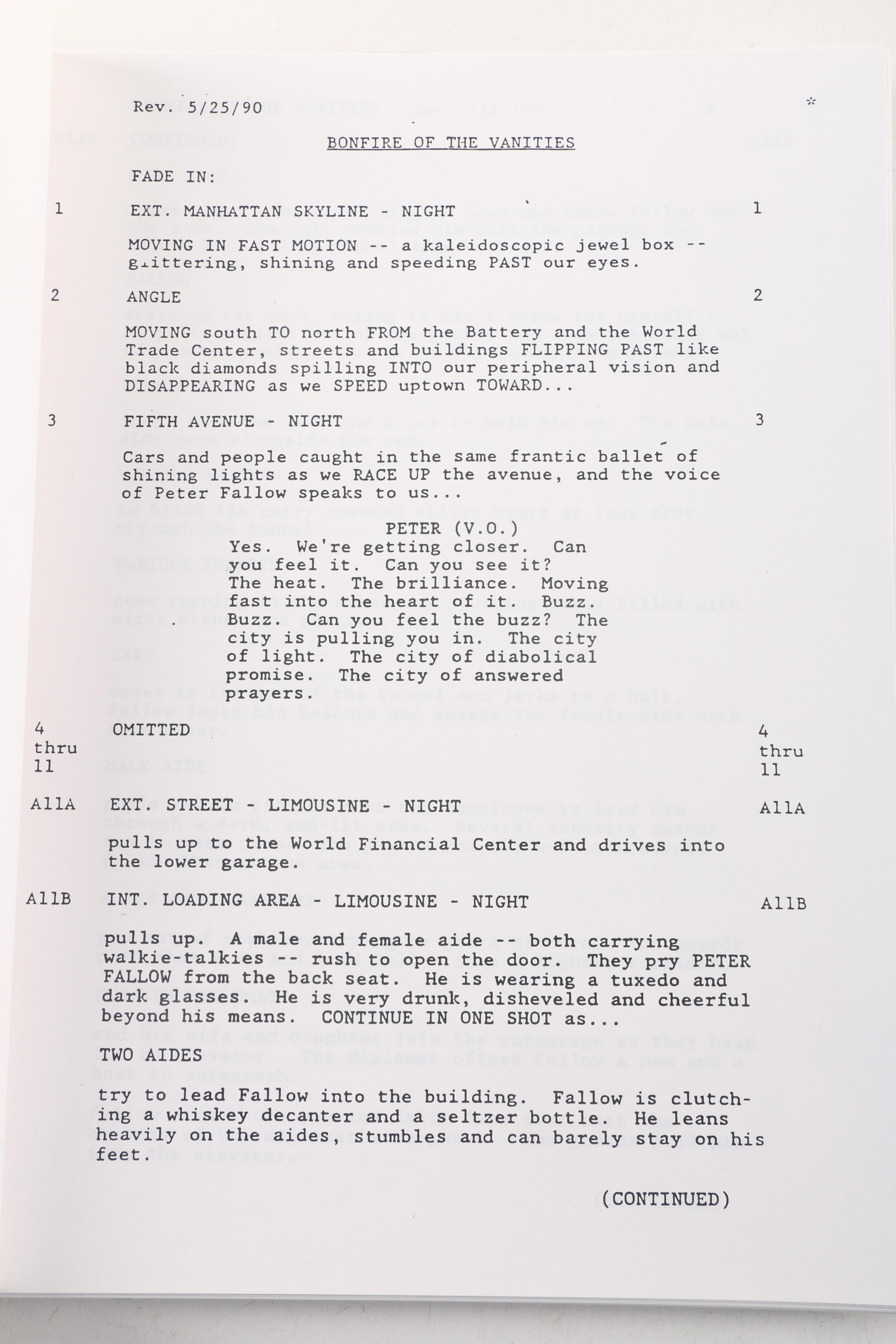 1990 "Bonfire of the Vanities" Screenplay by Michael Cristofer