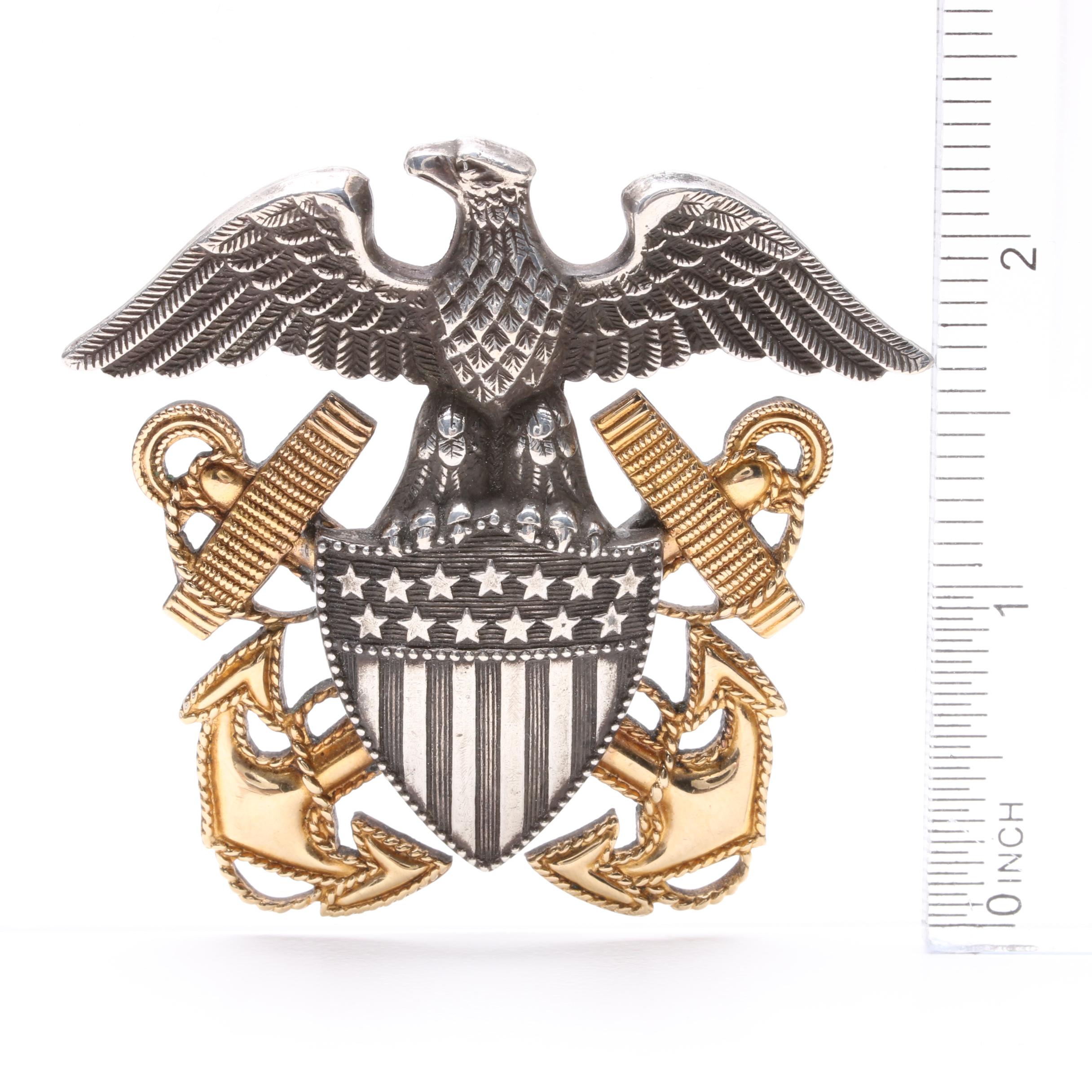 U.S. Navy Officer's Crest Badge Insignia With Sterling Silver