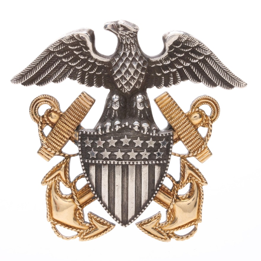 U.S. Navy Officer's Crest Badge Insignia With Sterling Silver