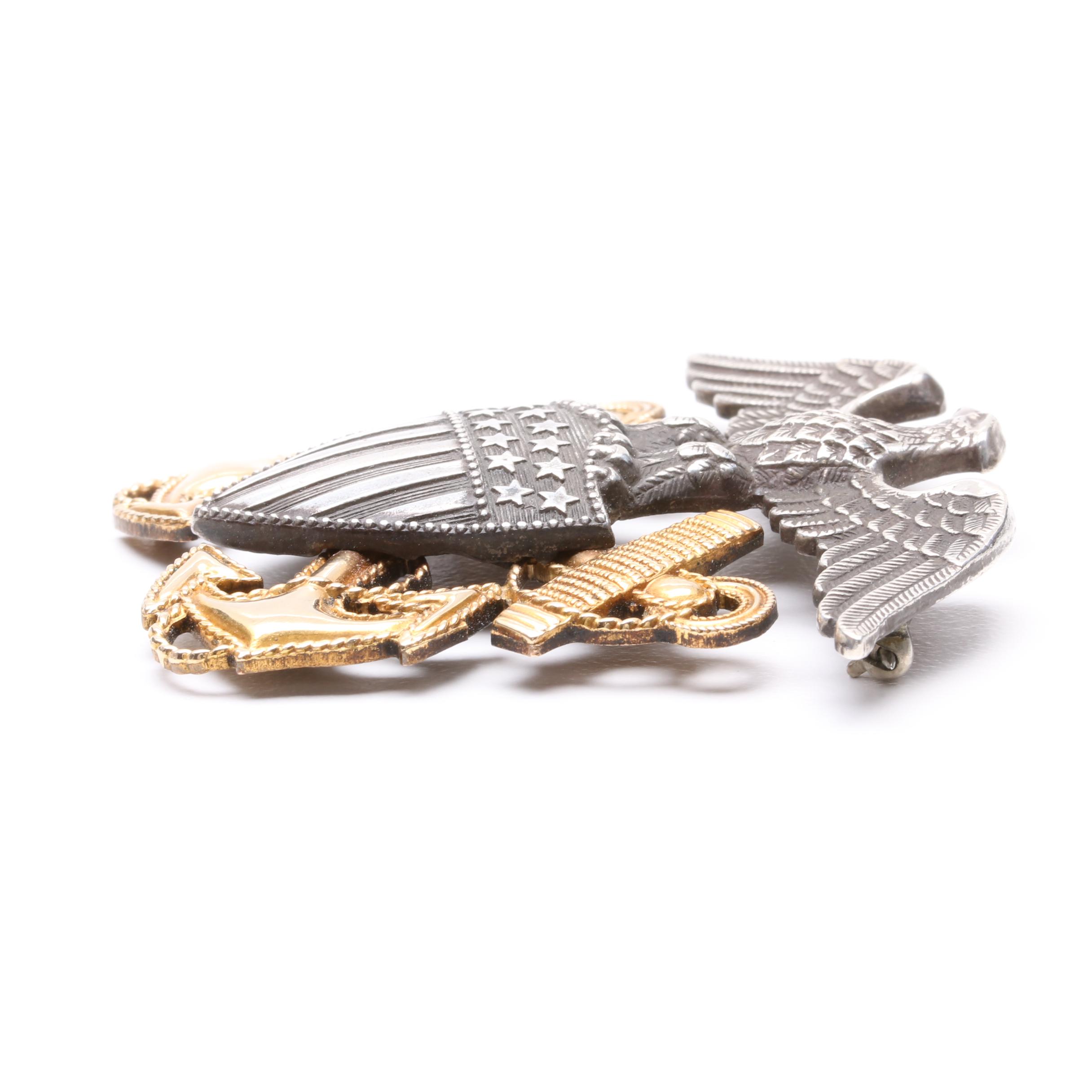U.S. Navy Officer's Crest Badge Insignia With Sterling Silver