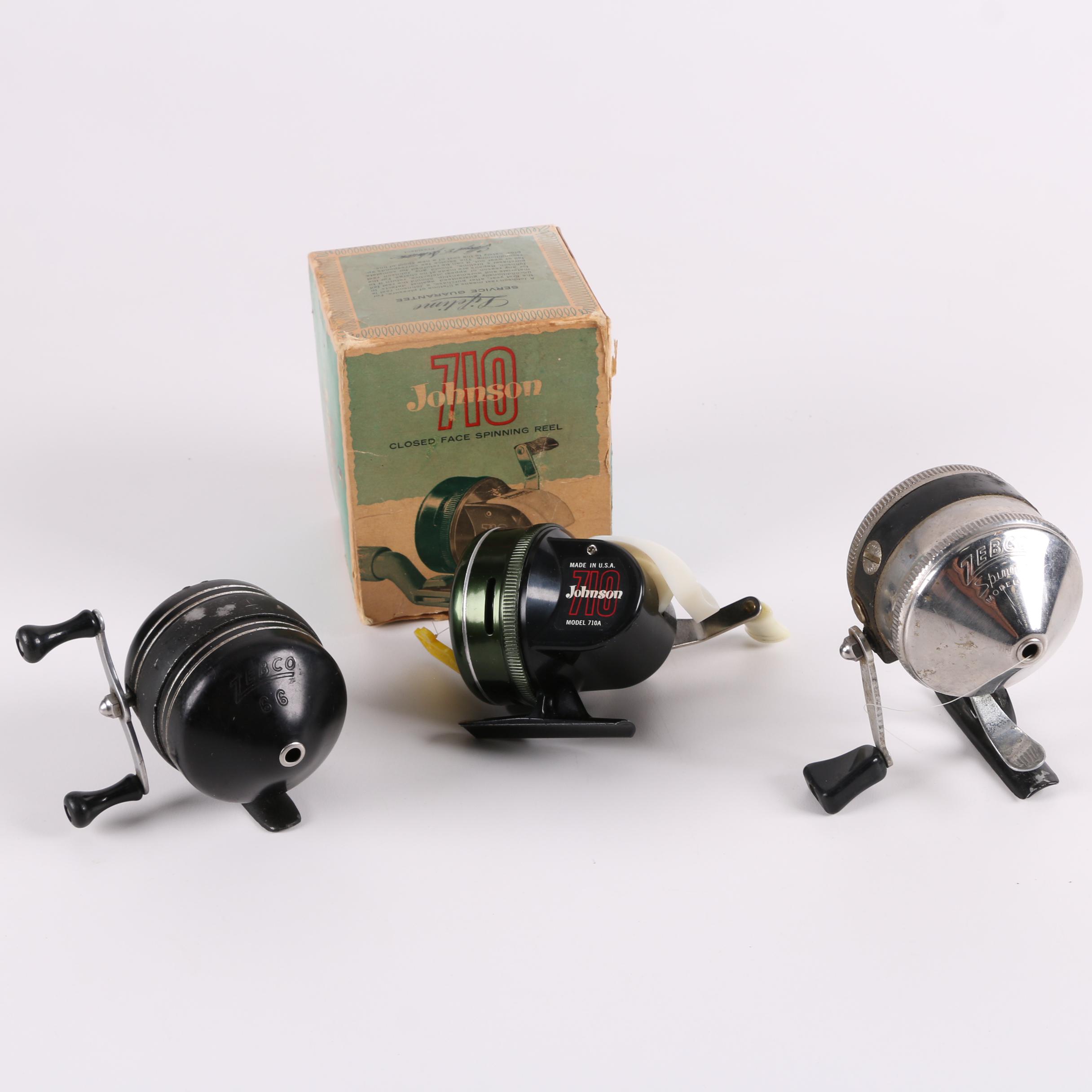 Vintage Fishing Spinning Reels Including Zebco and Johnson