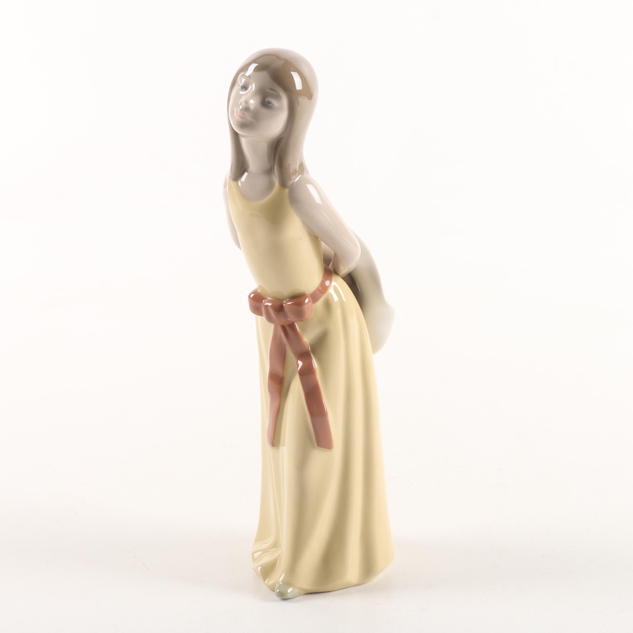 Lladró "Naughty Girl with Straw Hat" Porcelain Figurine