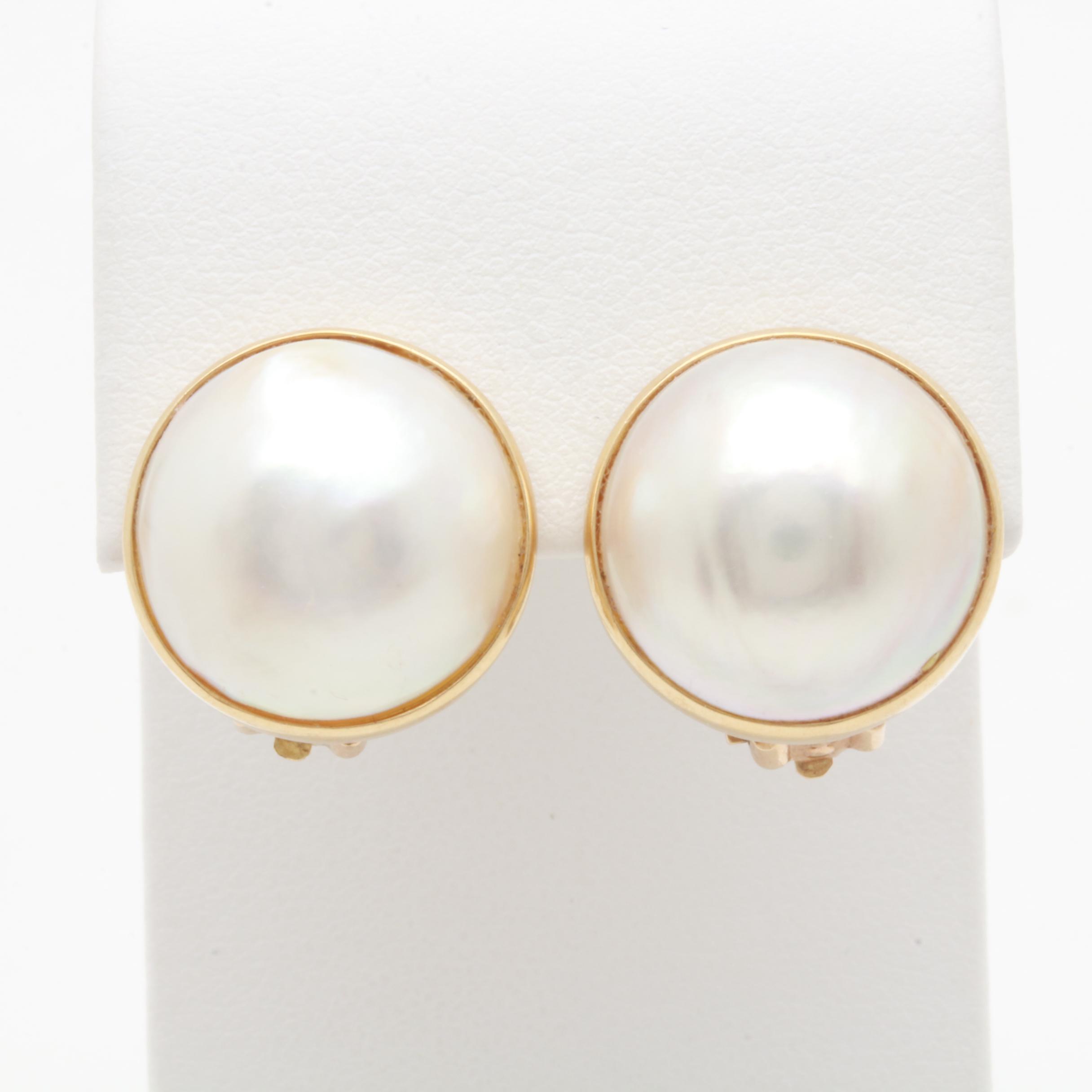 14K and 18K Yellow Gold Cultured Pearl Earrings
