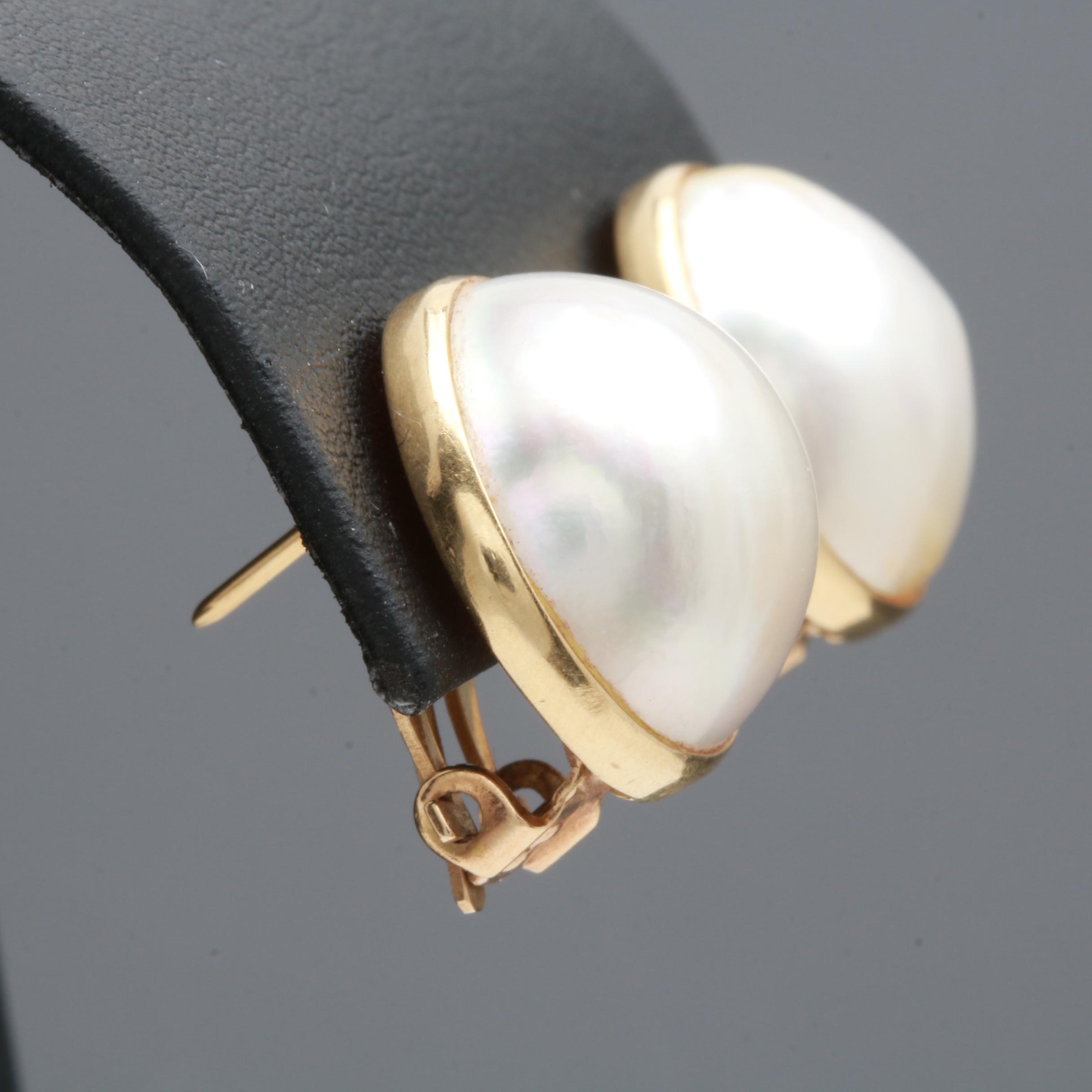 14K and 18K Yellow Gold Cultured Pearl Earrings