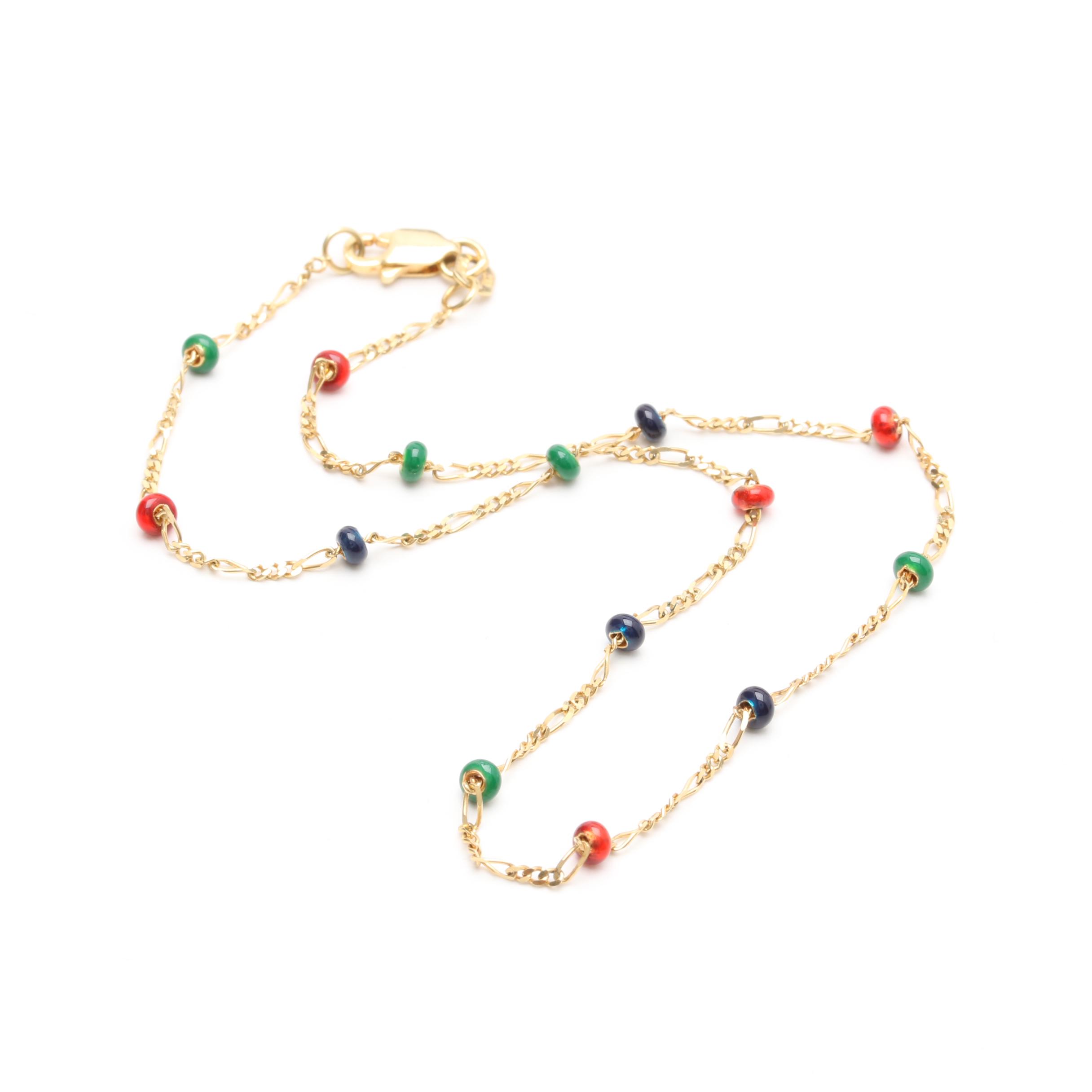 14K Yellow Gold Anklet With Resin and Enamel Accents