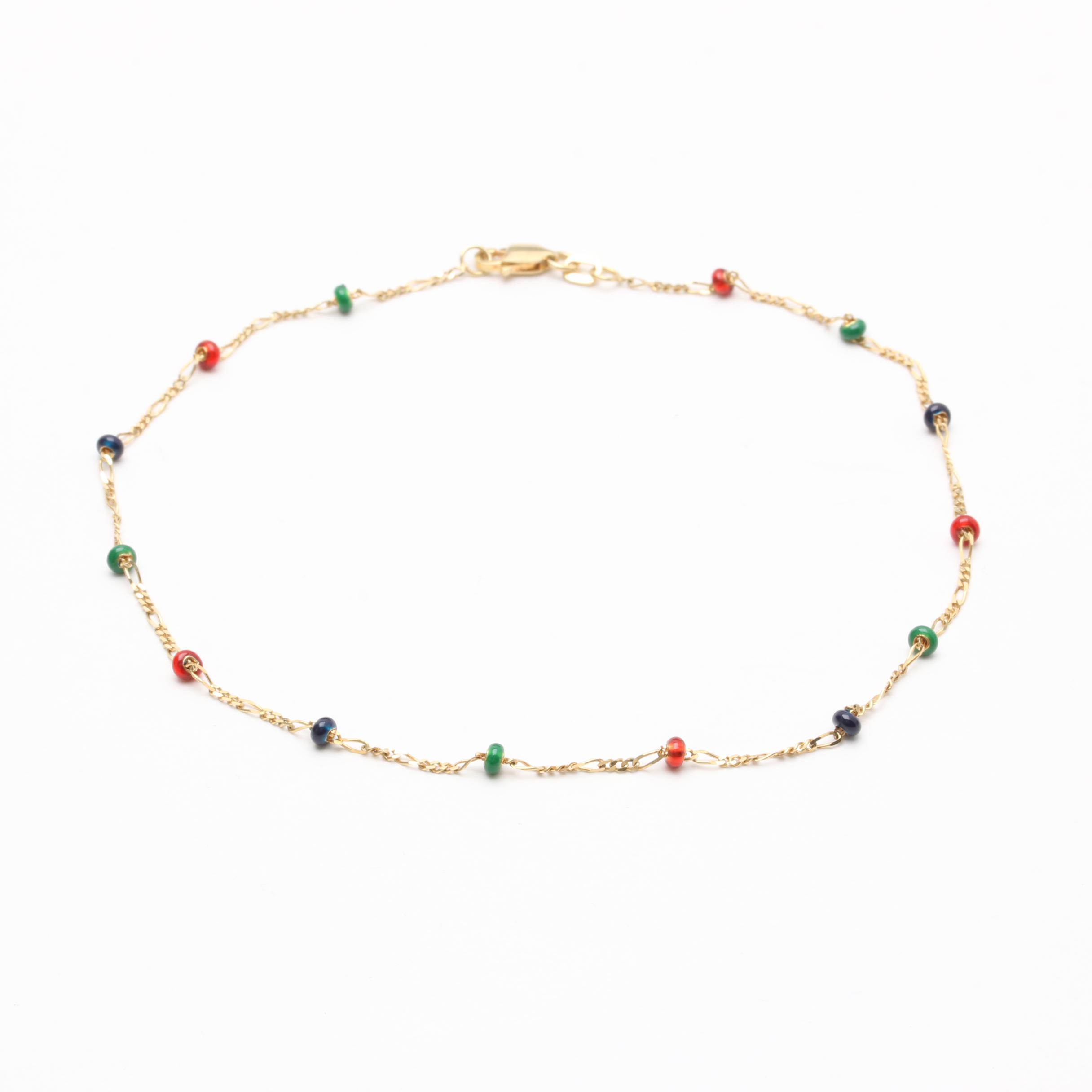 14K Yellow Gold Anklet With Resin and Enamel Accents