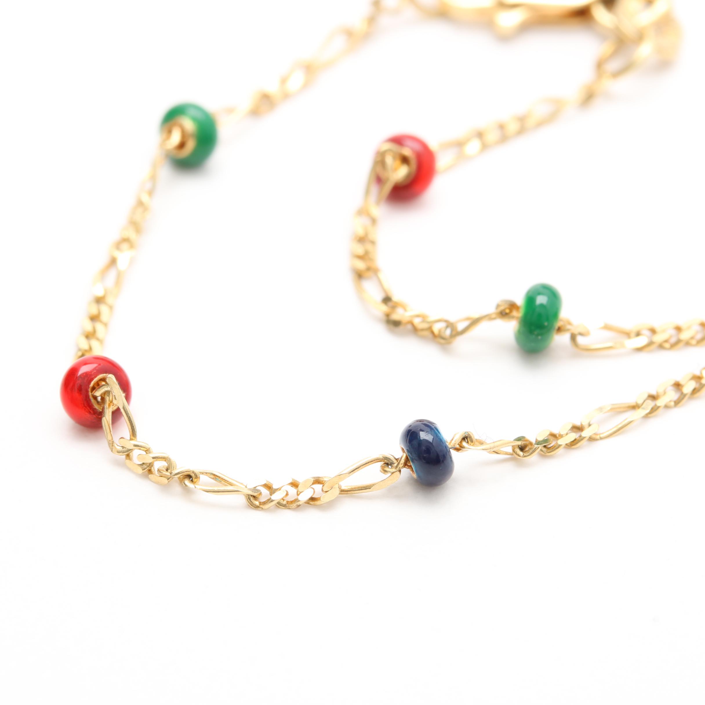 14K Yellow Gold Anklet With Resin and Enamel Accents
