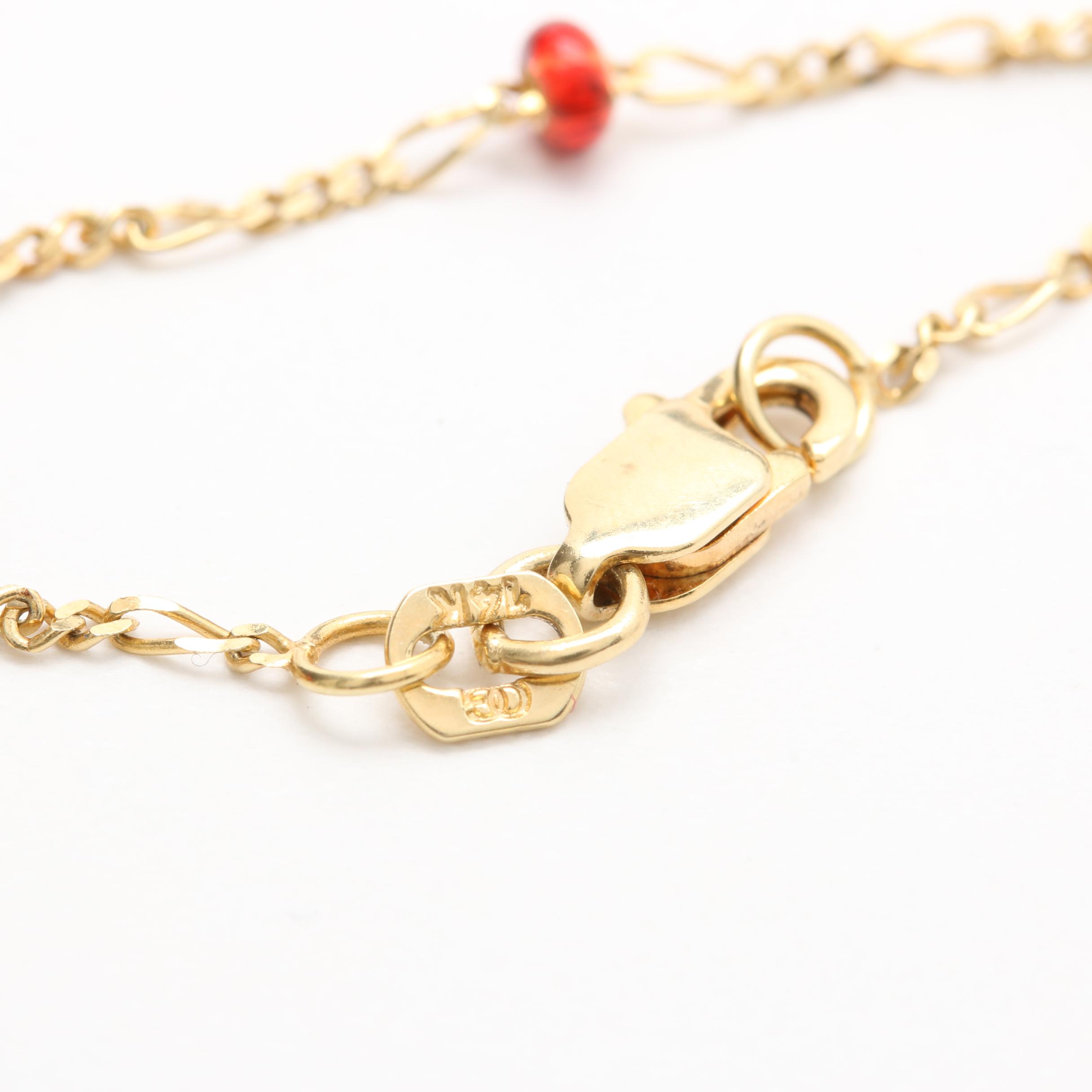 14K Yellow Gold Anklet With Resin and Enamel Accents