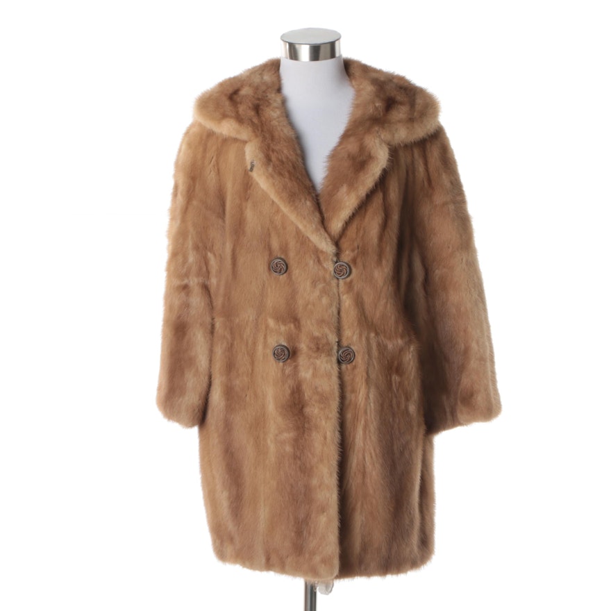 Women's Vintage Light Brown Mink Fur Double-Breasted Coat