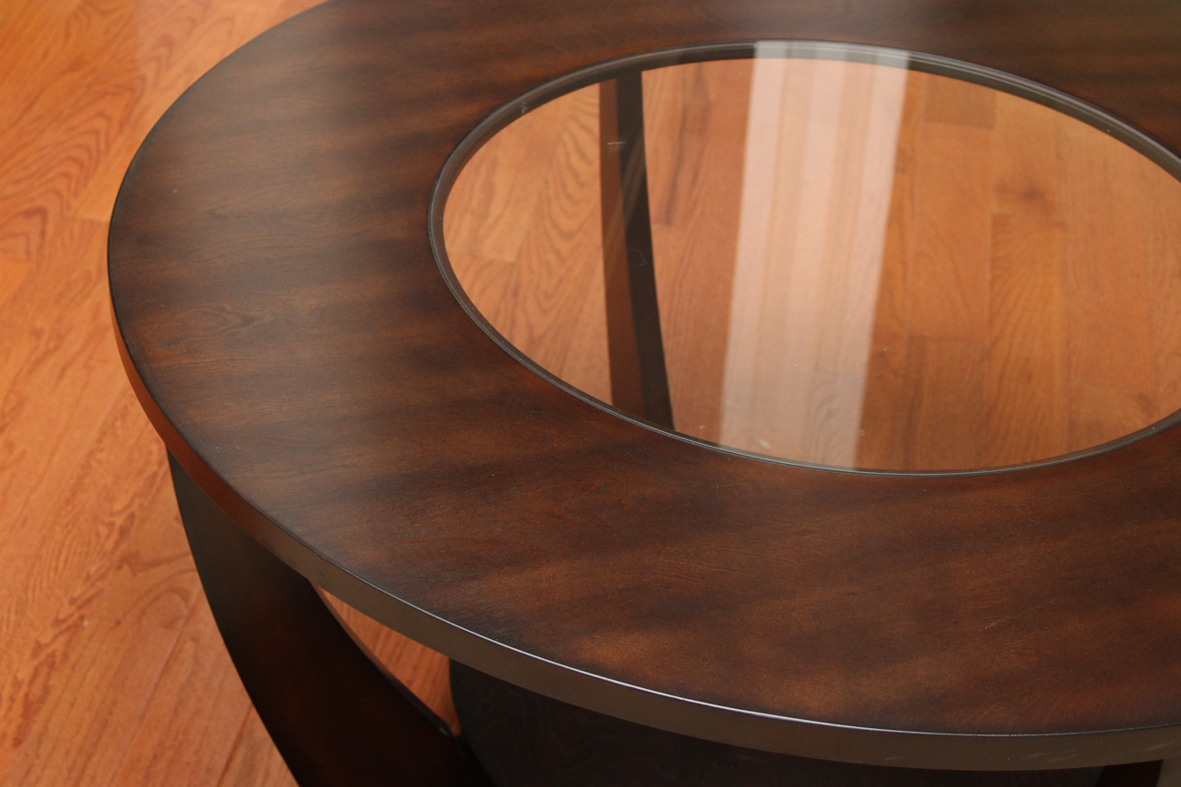 Circular Wood and Glass Coffee Table