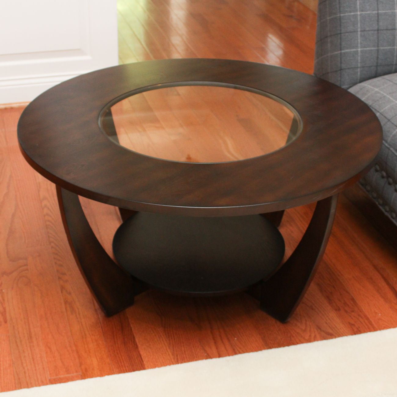 Circular Wood and Glass Coffee Table