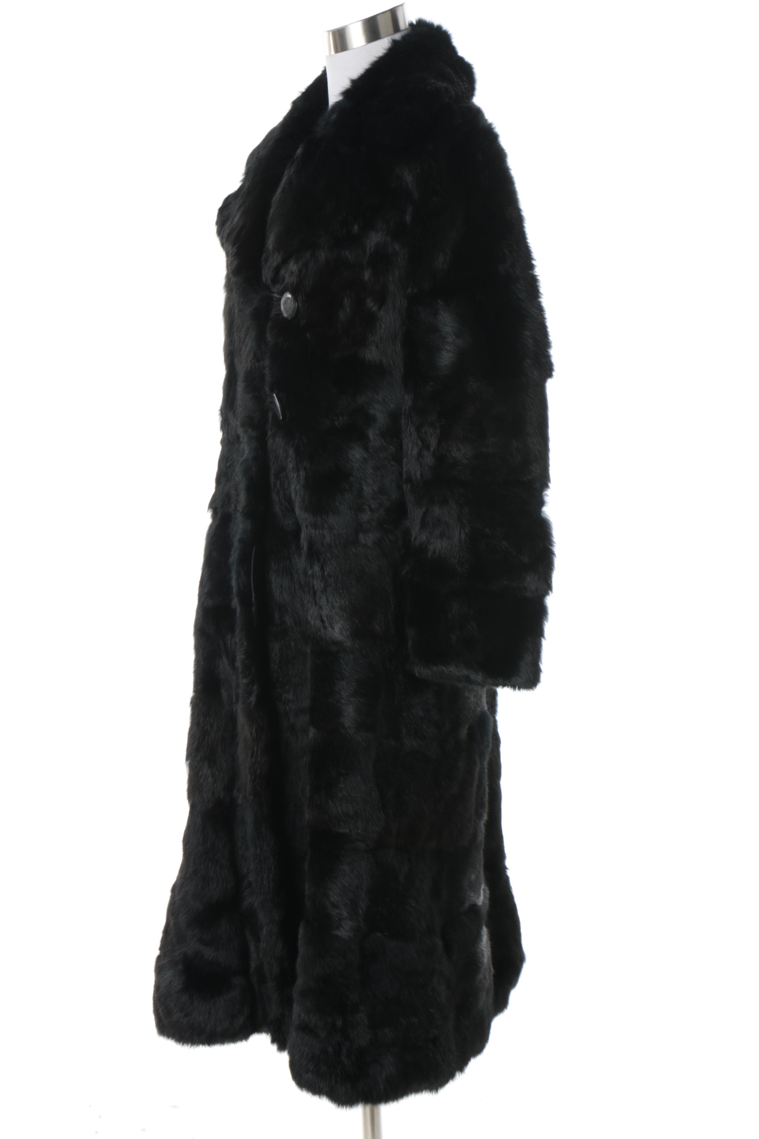 Women's Circa 1970s Vintage Black Rabbit Fur Coat