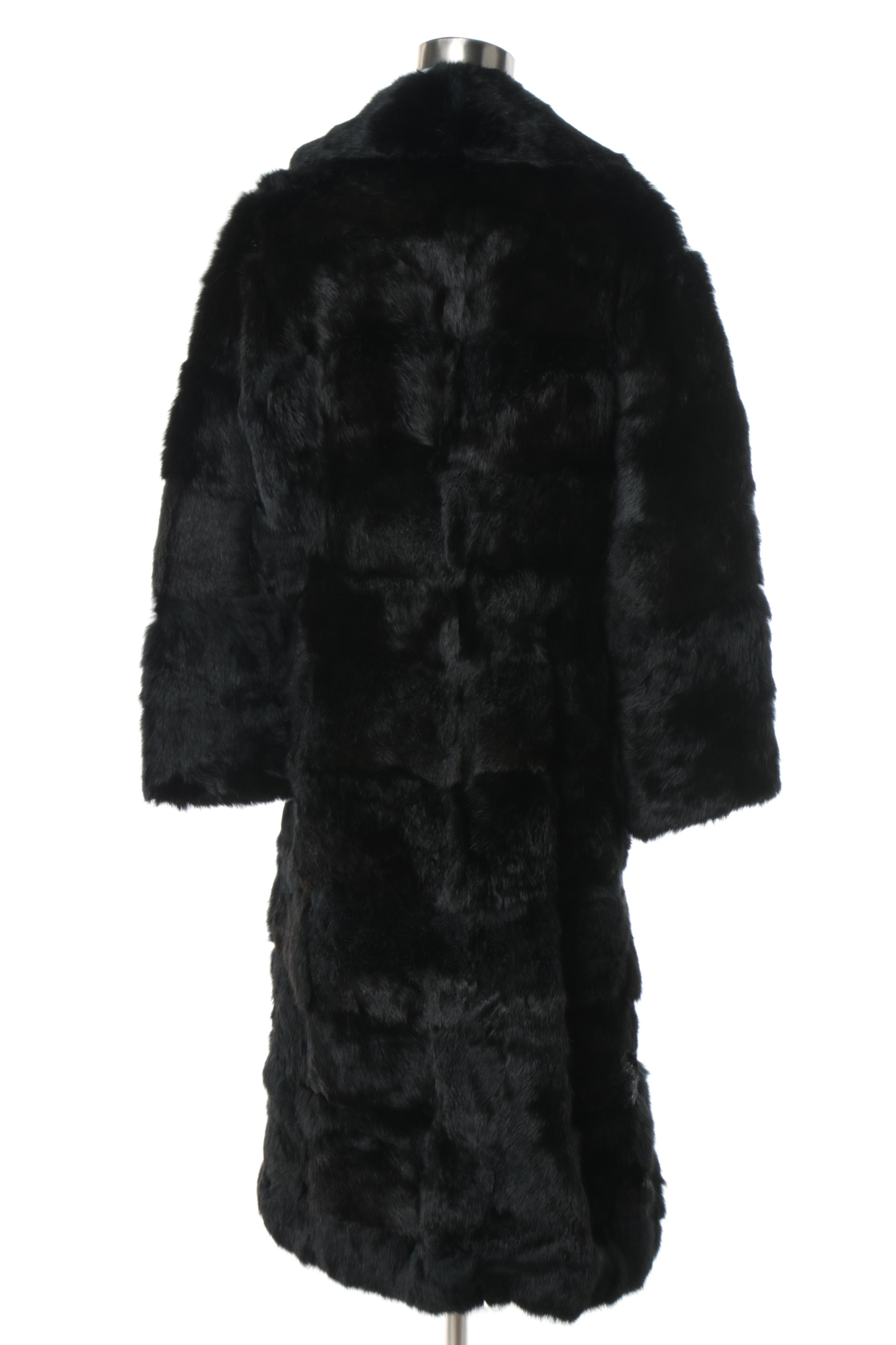 Women's Circa 1970s Vintage Black Rabbit Fur Coat