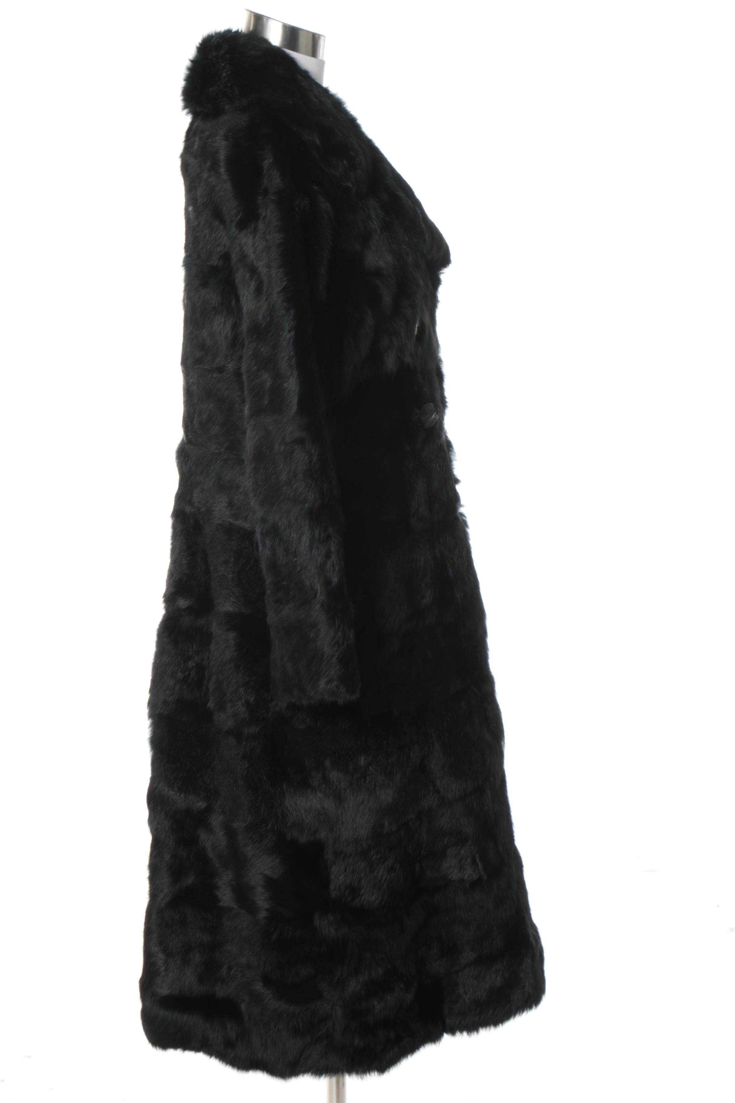 Women's Circa 1970s Vintage Black Rabbit Fur Coat