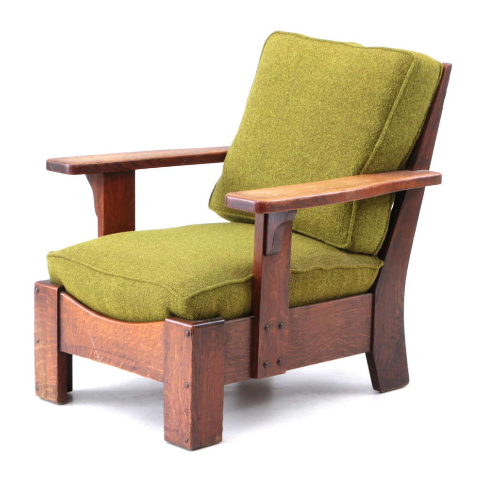 Signed Limbert Arts and Crafts Oak Lounge Chair