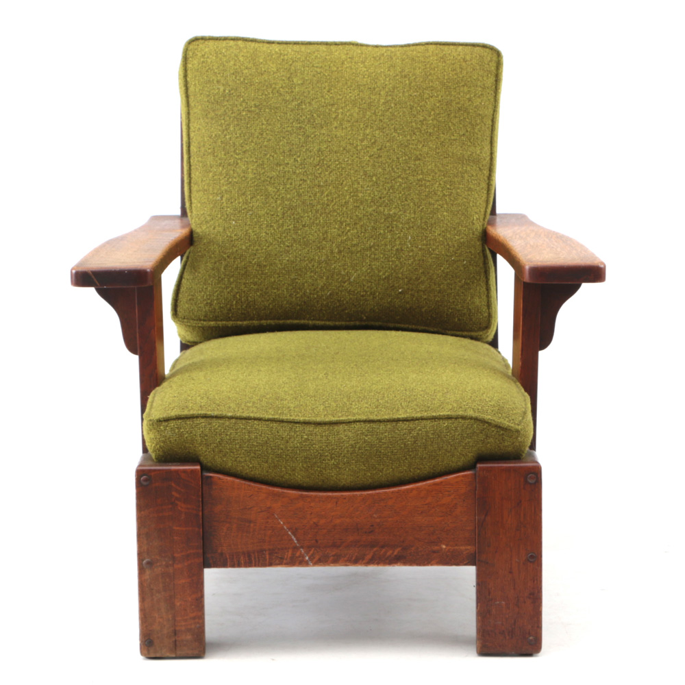 Signed Limbert Arts and Crafts Oak Lounge Chair