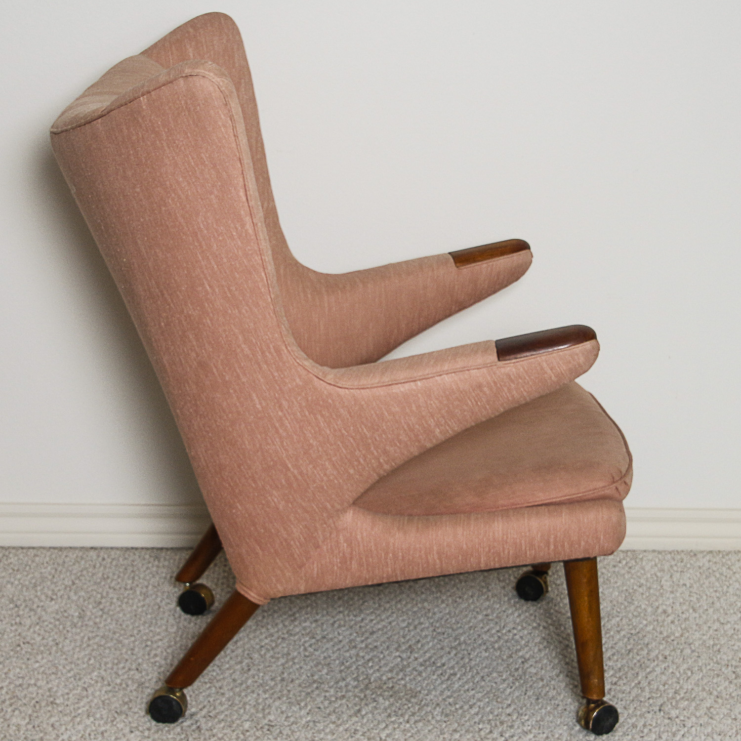 Hans Wegner "Papa Bear" Pink Upholstered Armchair and Ottoman