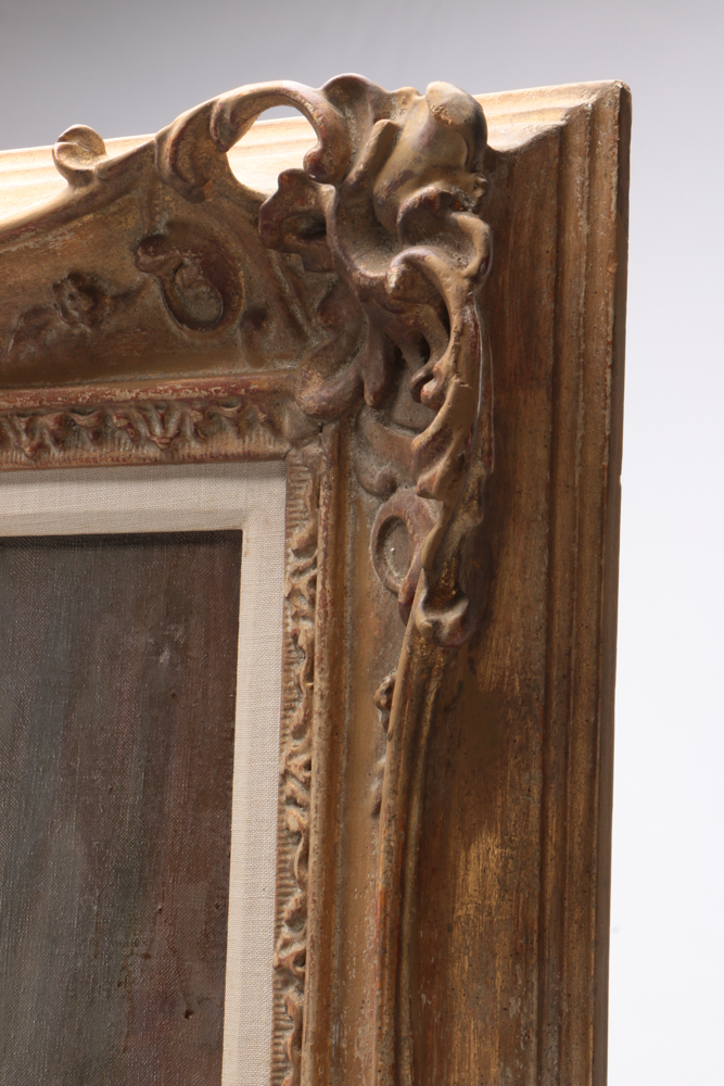 Lajos Markos Oil on Canvas Portrait Painting of Woman in Green Dress