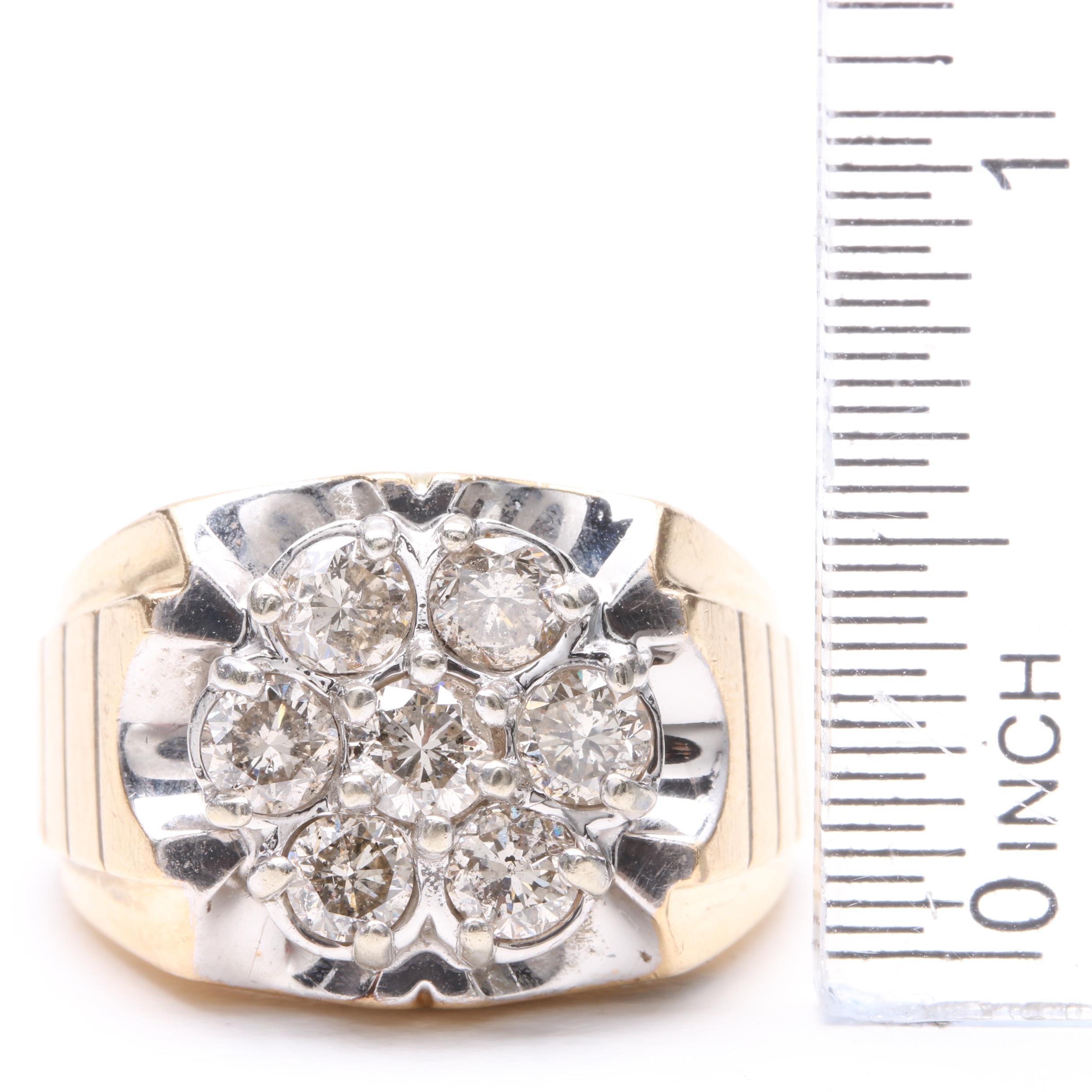14K Yellow Gold 1.68 CTW Diamond Ring with White Gold Accents