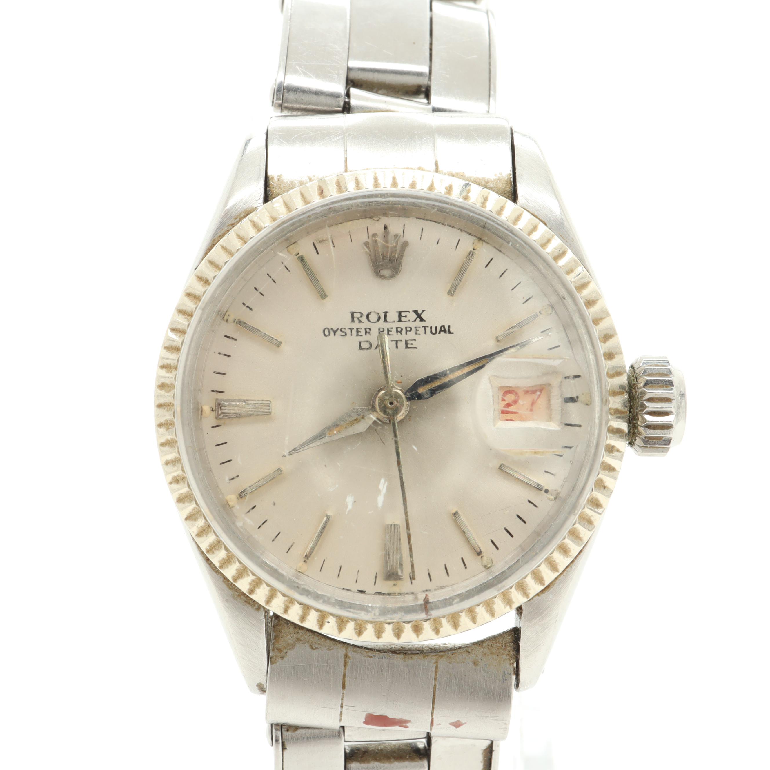 Circa 1957 Rolex Stainless Steel Watch With Red Date Window