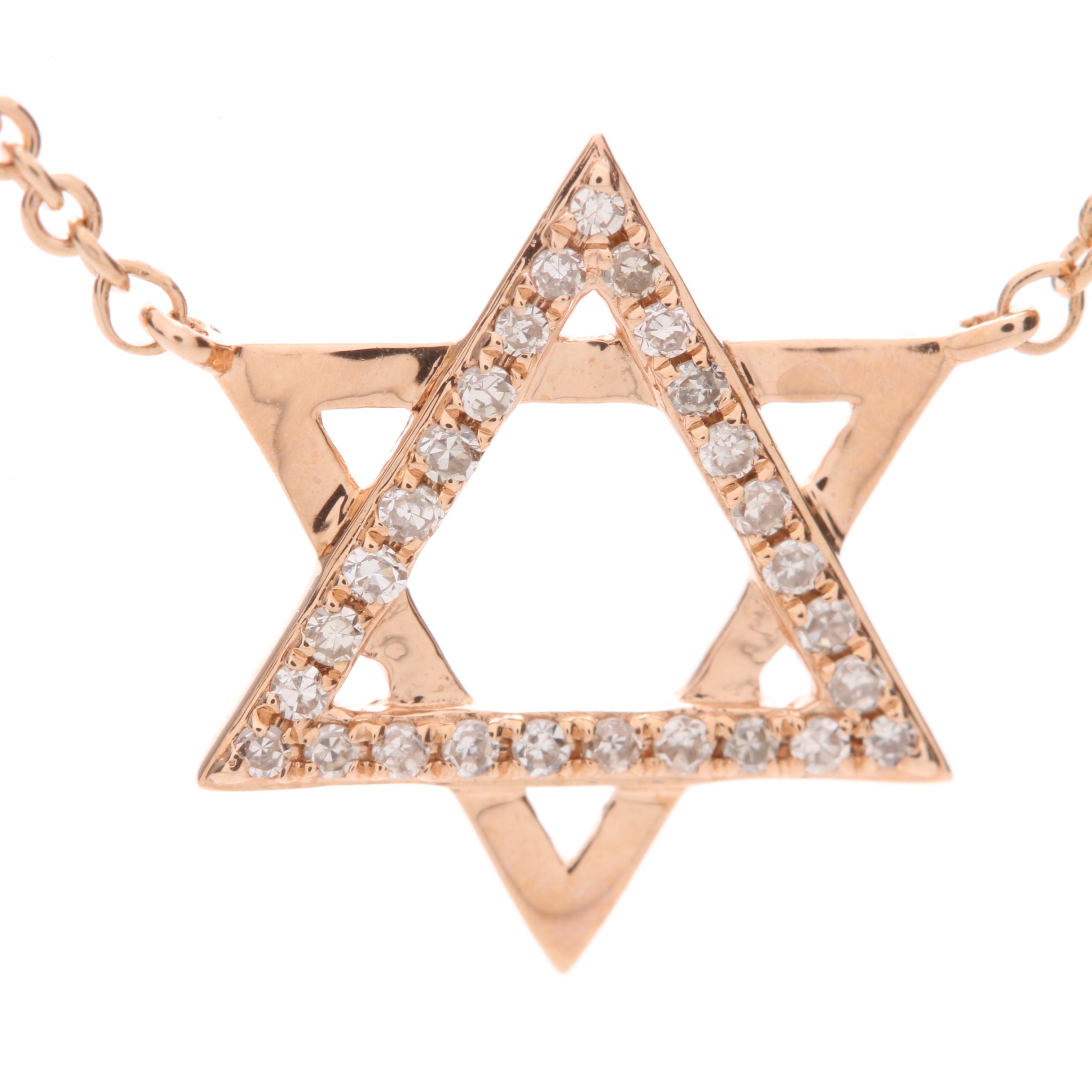14K Rose Gold Diamond Star of David Necklace