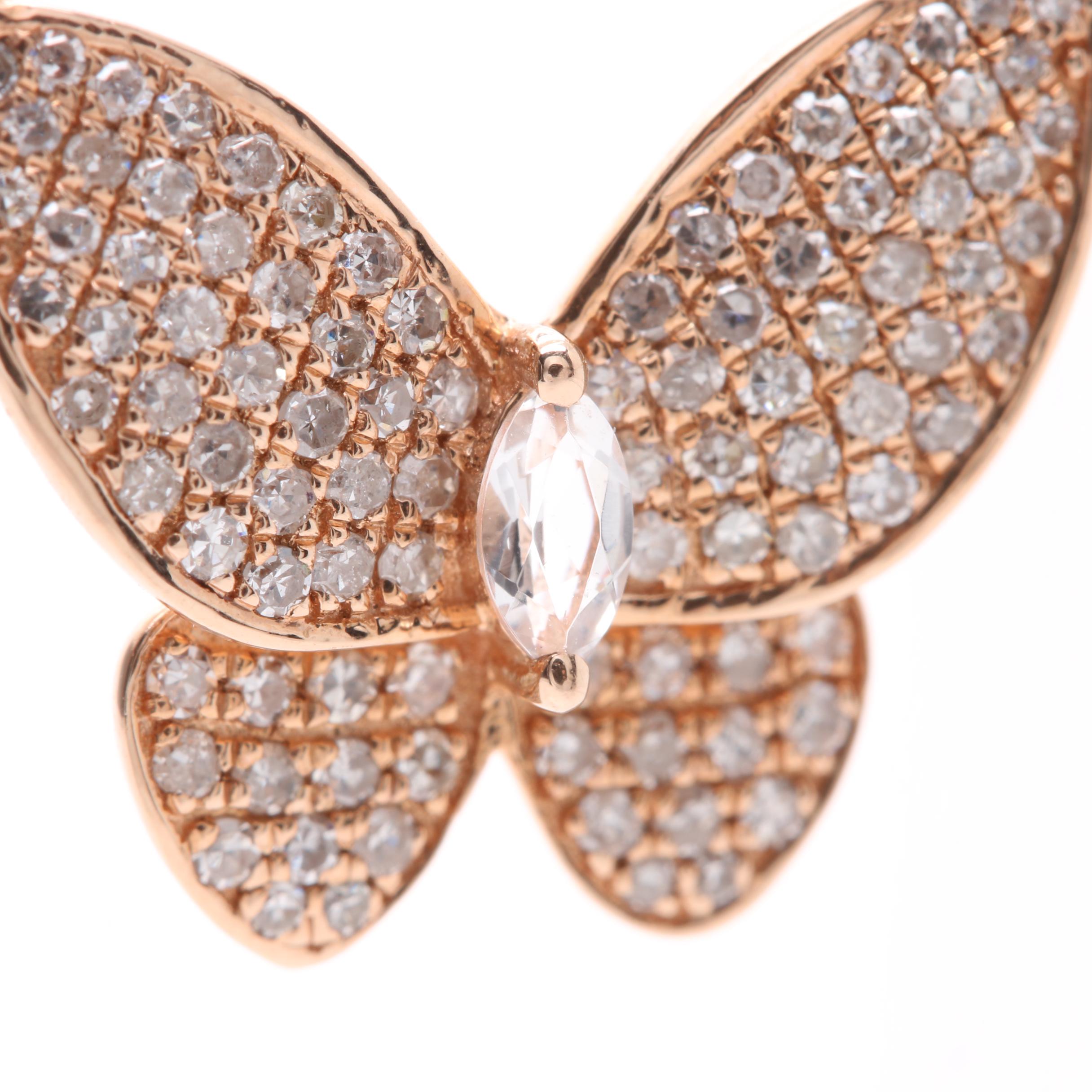 14K Rose Gold Aquamarine and Diamond Butterfly Necklace