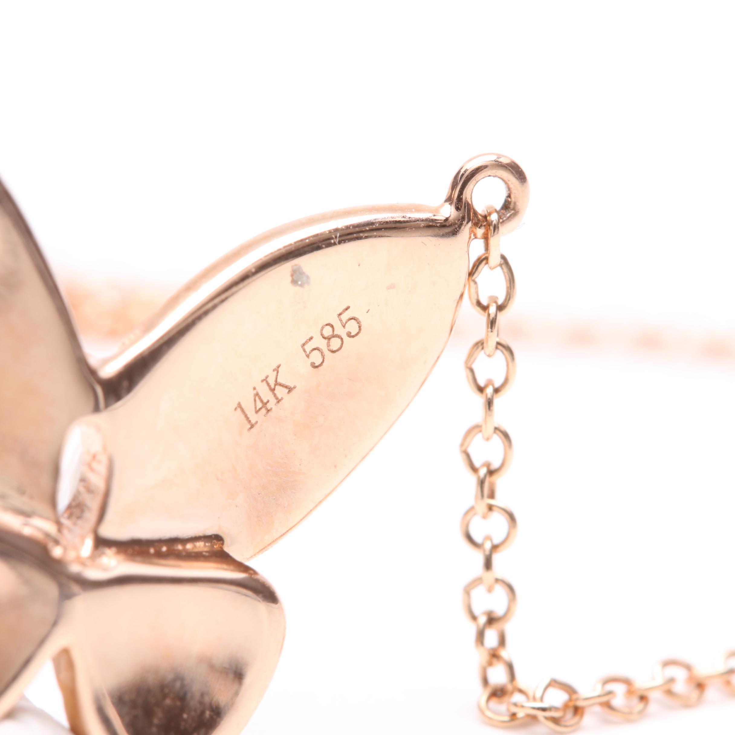 14K Rose Gold Aquamarine and Diamond Butterfly Necklace