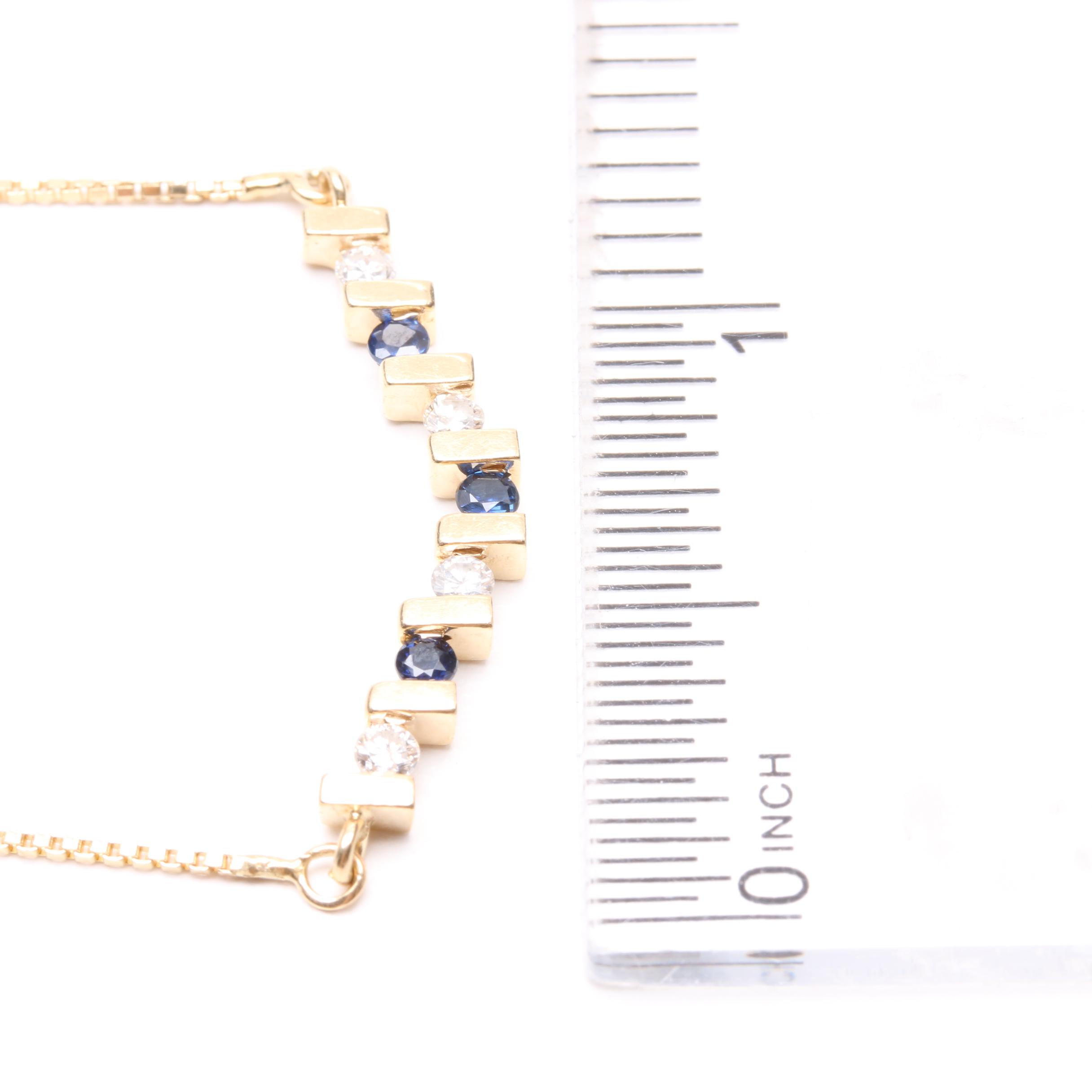 14K Yellow Gold Sapphire and Diamond Necklace