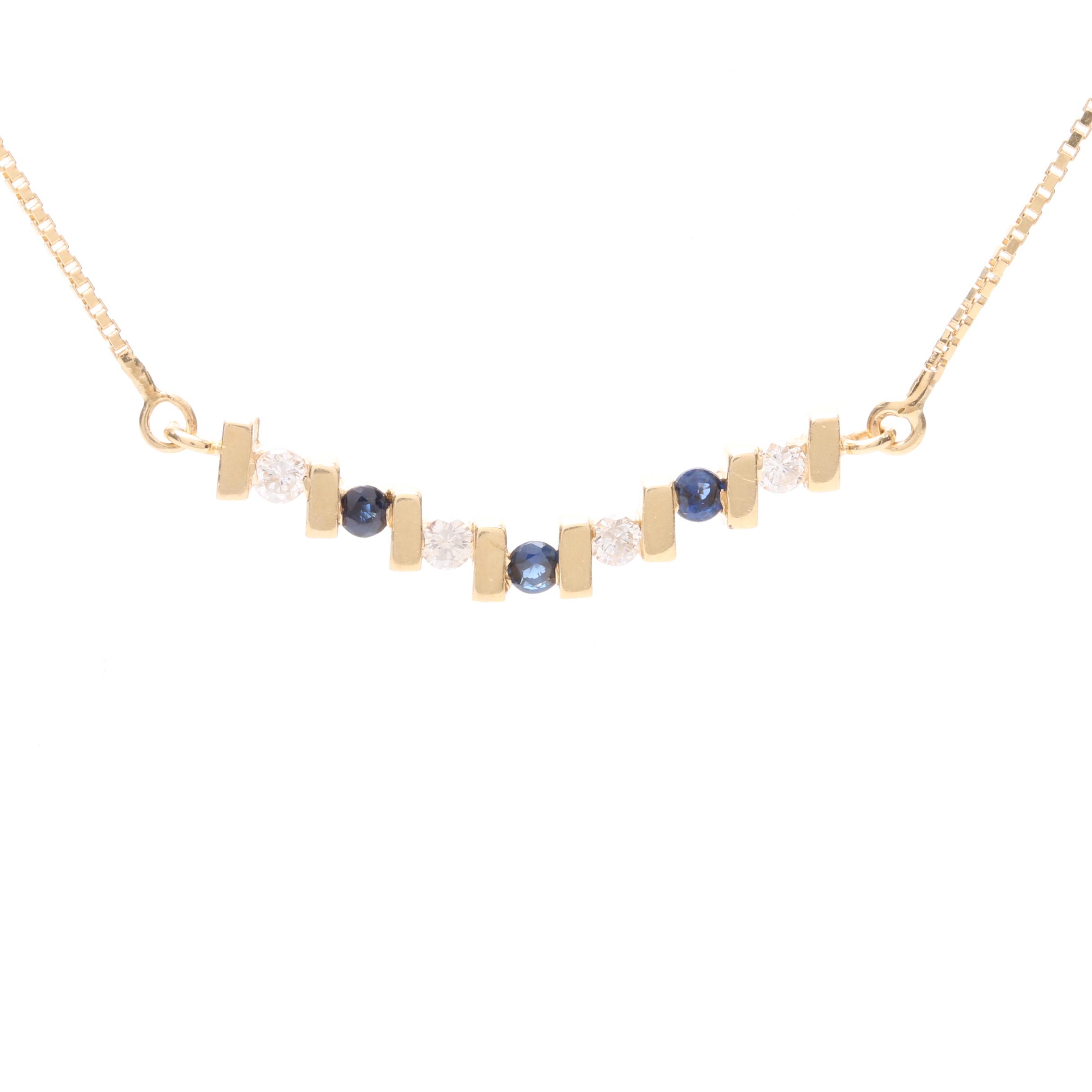 14K Yellow Gold Sapphire and Diamond Necklace