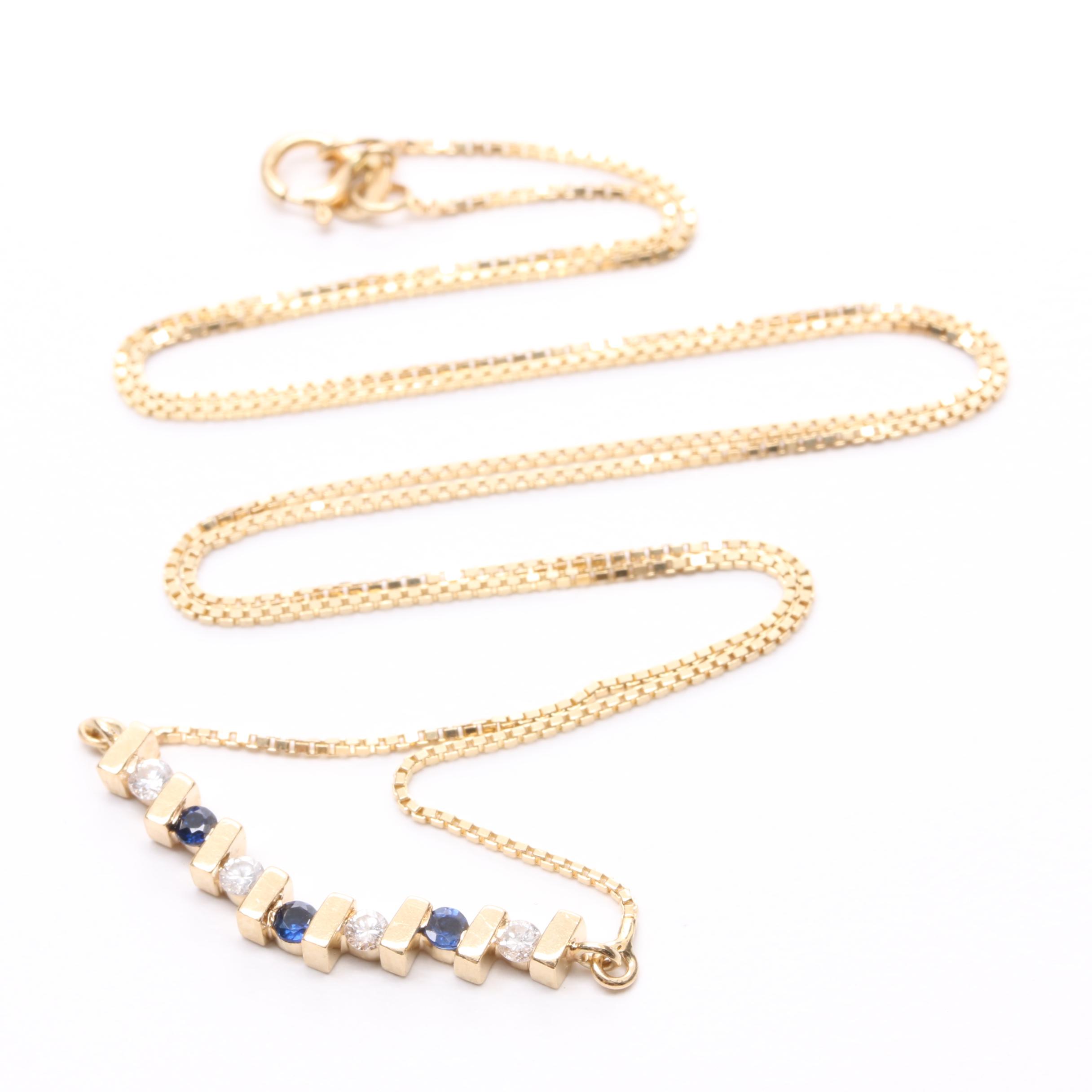 14K Yellow Gold Sapphire and Diamond Necklace