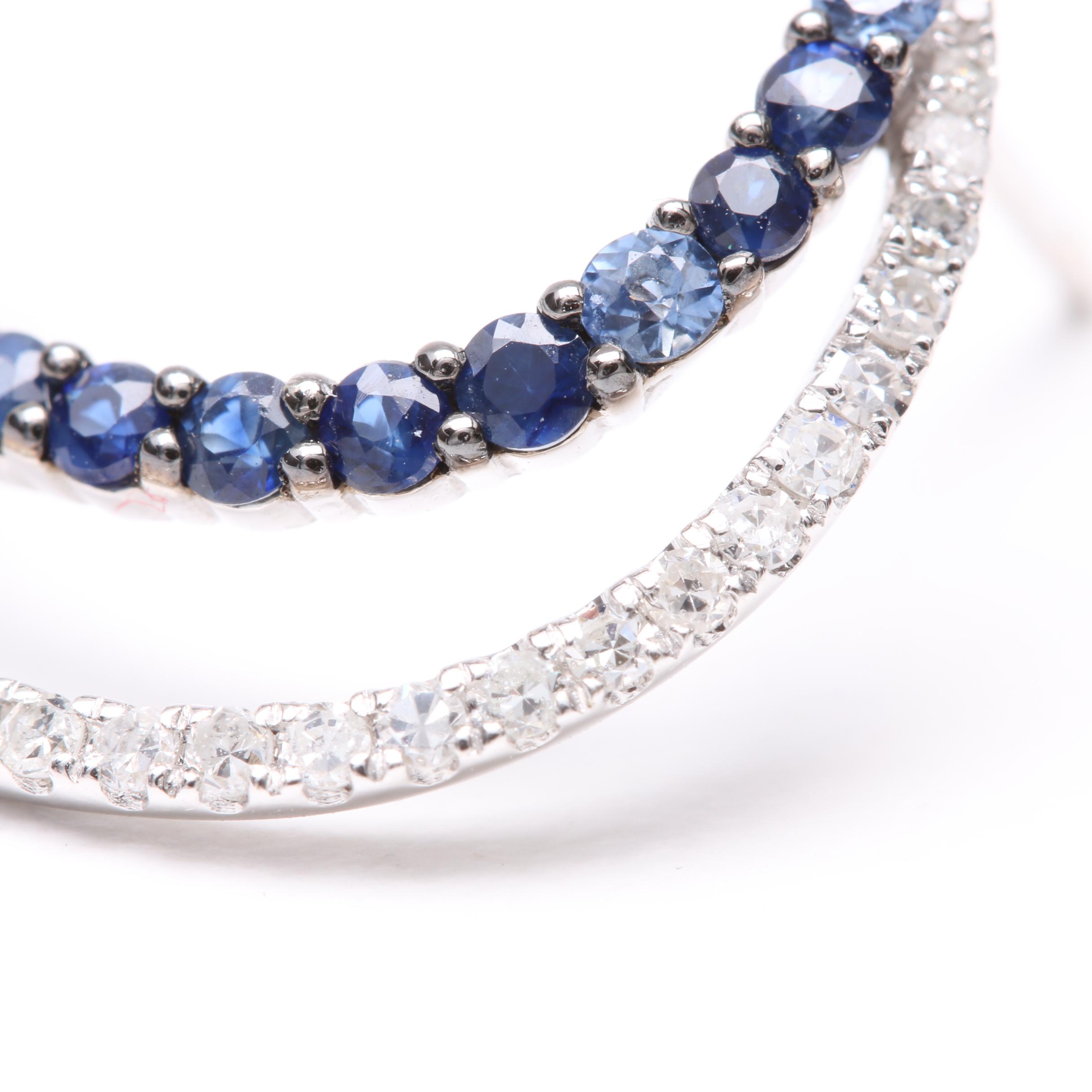 14K White Gold Blue Sapphire and Diamond Crescent Earrings