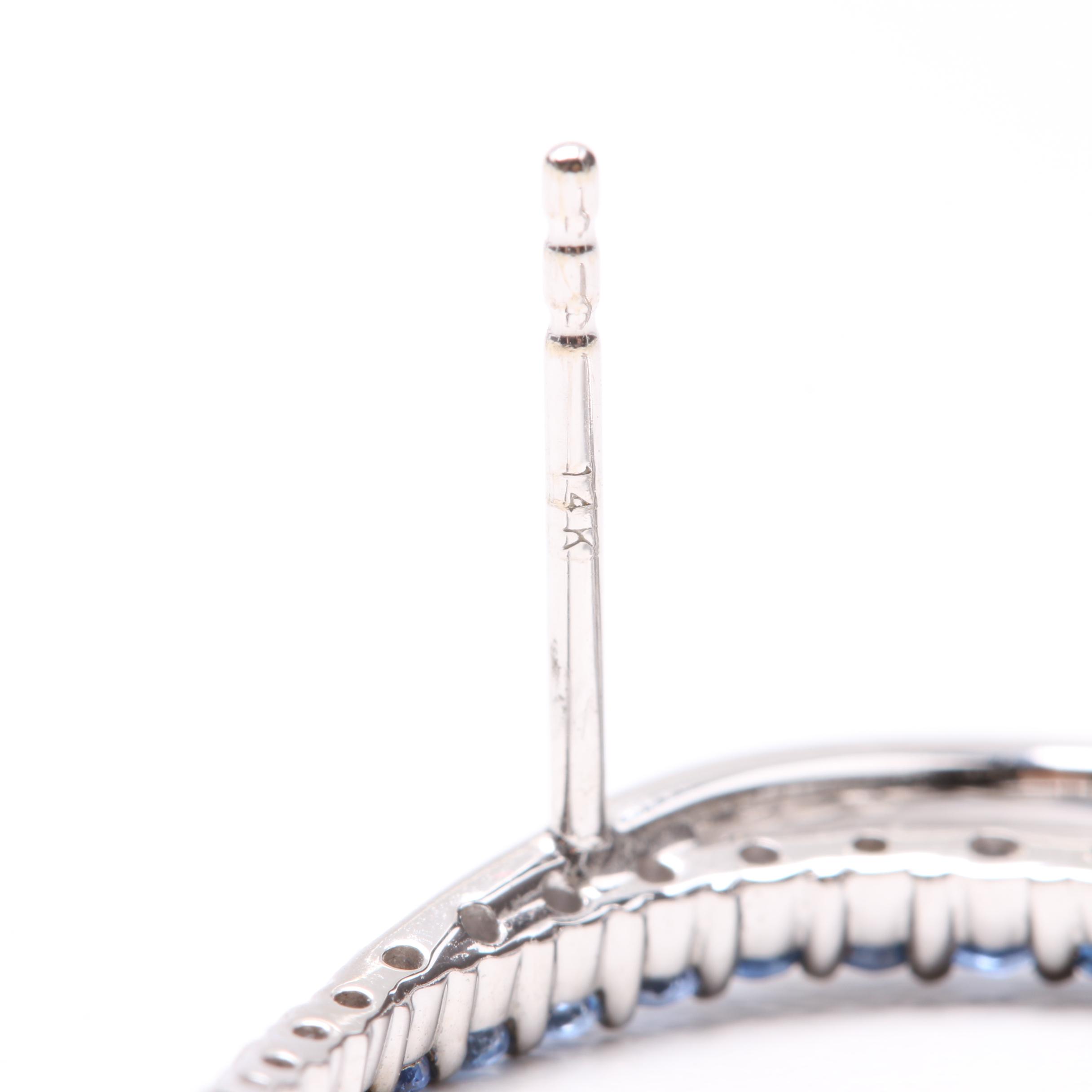 14K White Gold Blue Sapphire and Diamond Crescent Earrings