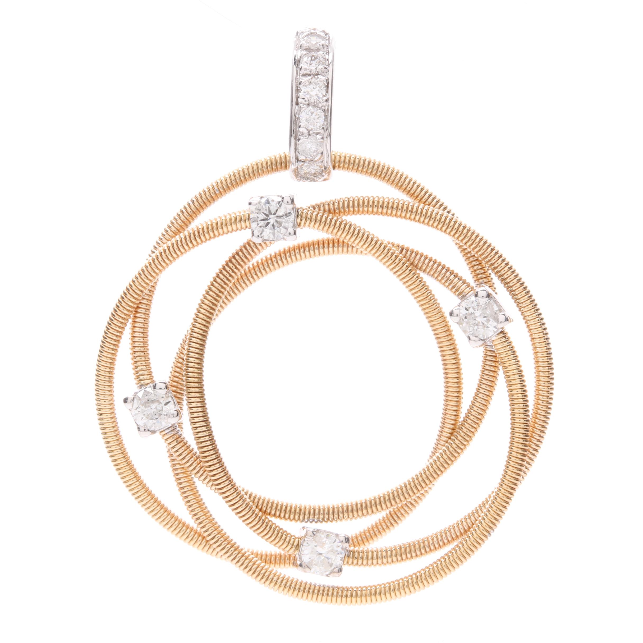 14K Yellow Gold Diamond Coil Pendant with a White Gold Bail