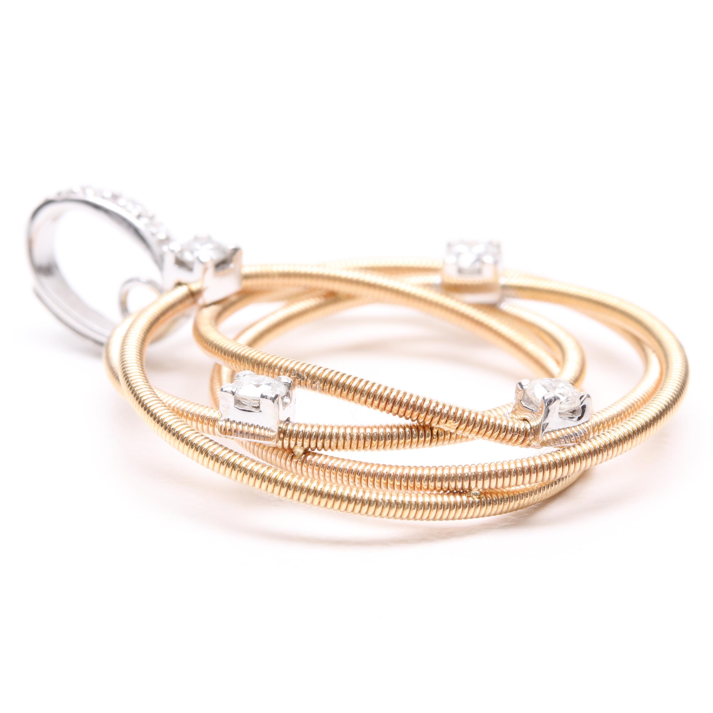 14K Yellow Gold Diamond Coil Pendant with a White Gold Bail