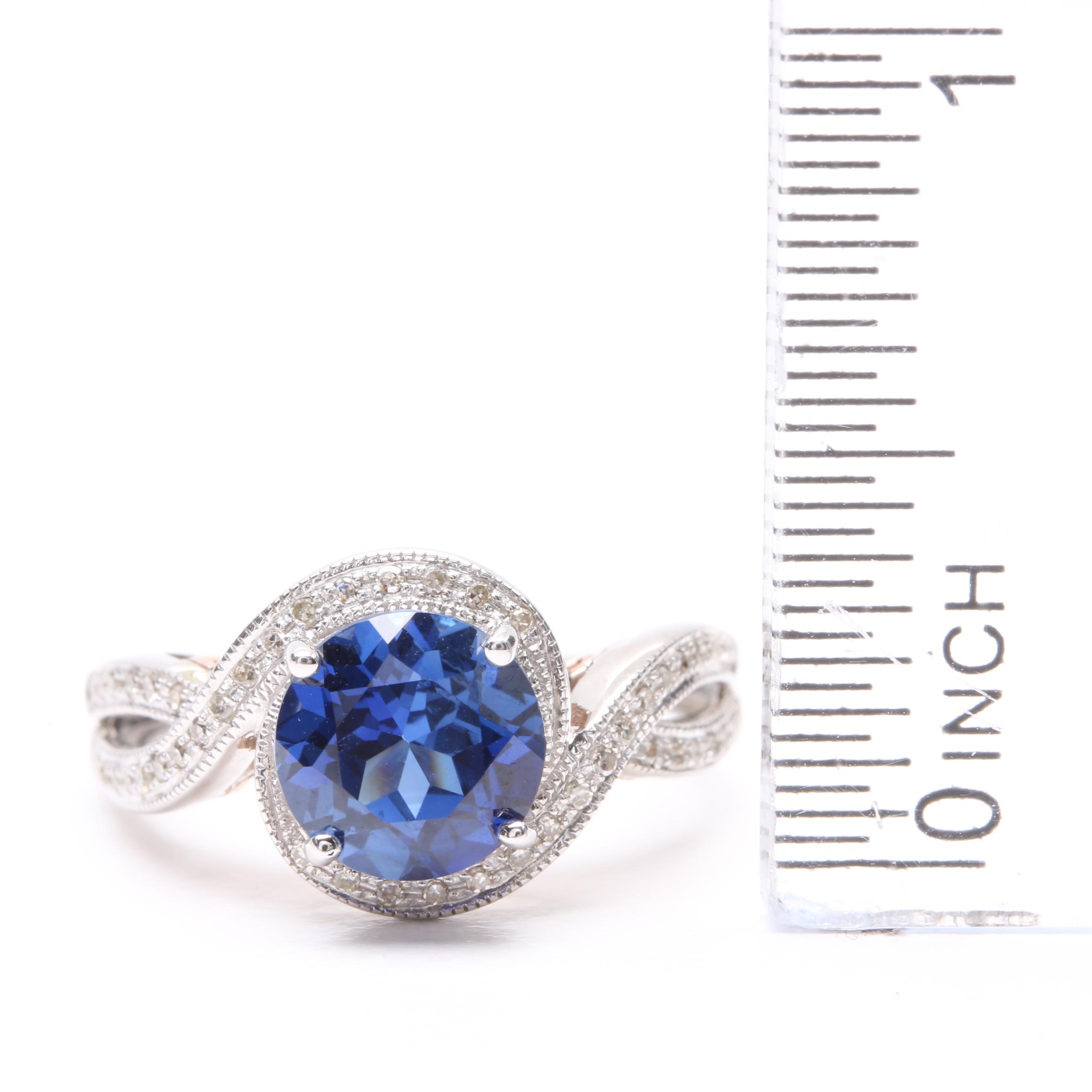 10K White Gold Blue Sapphire and Diamond Ring