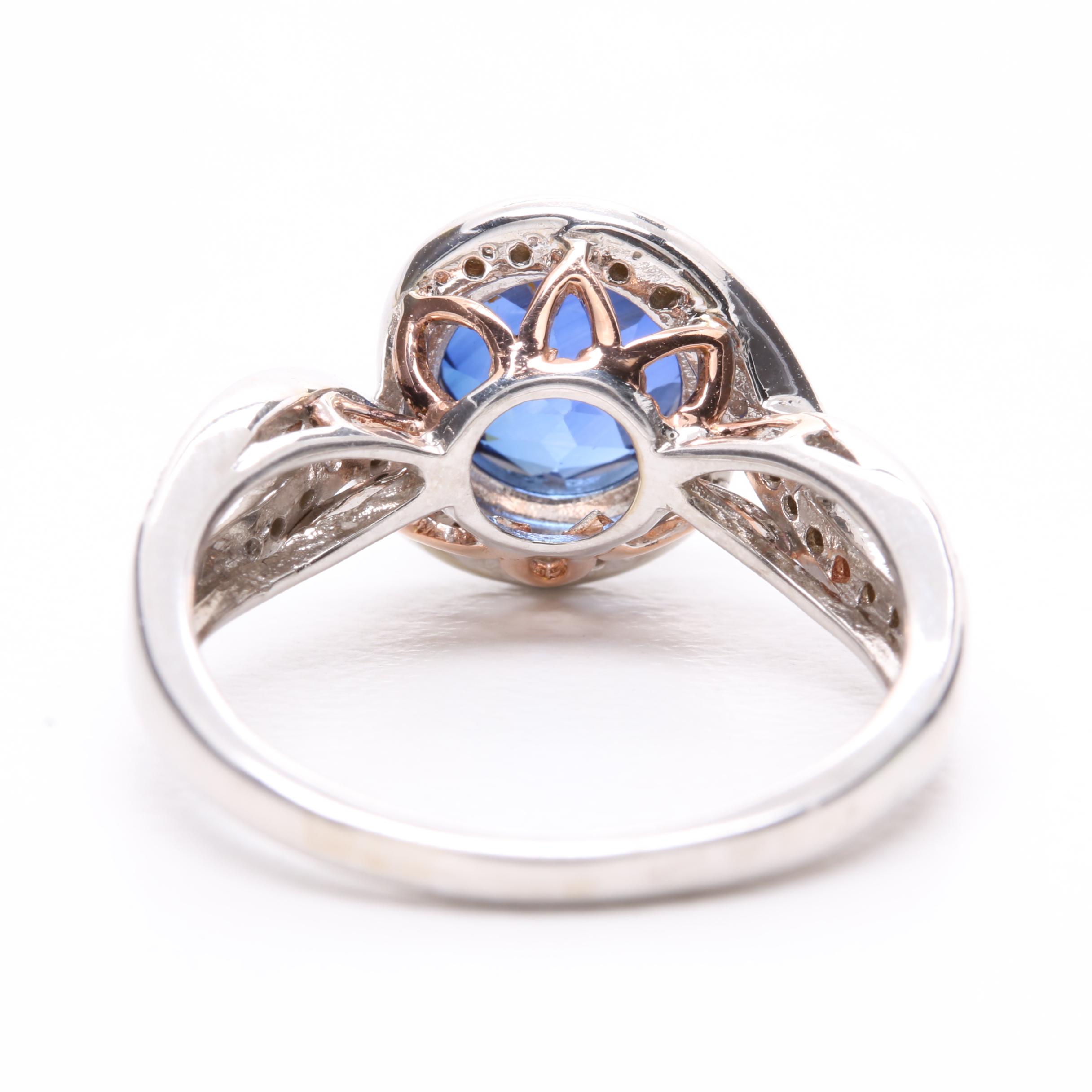 10K White Gold Blue Sapphire and Diamond Ring