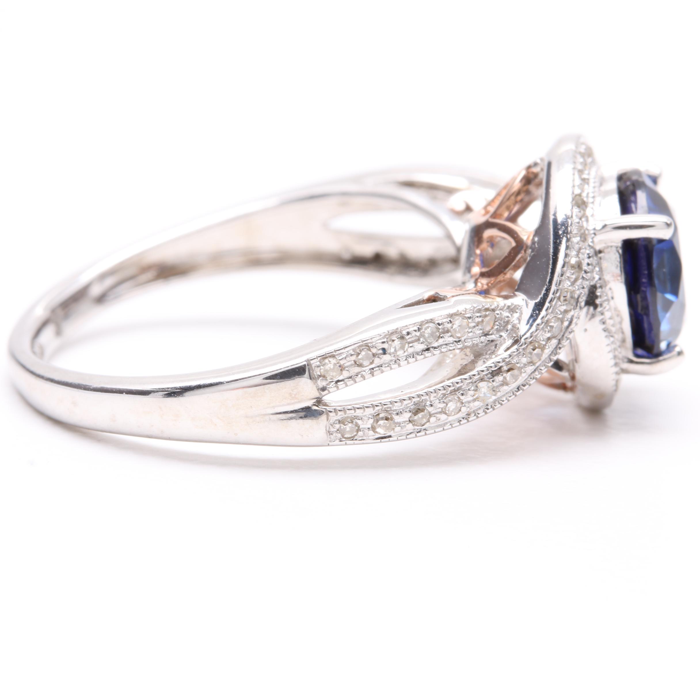 10K White Gold Blue Sapphire and Diamond Ring
