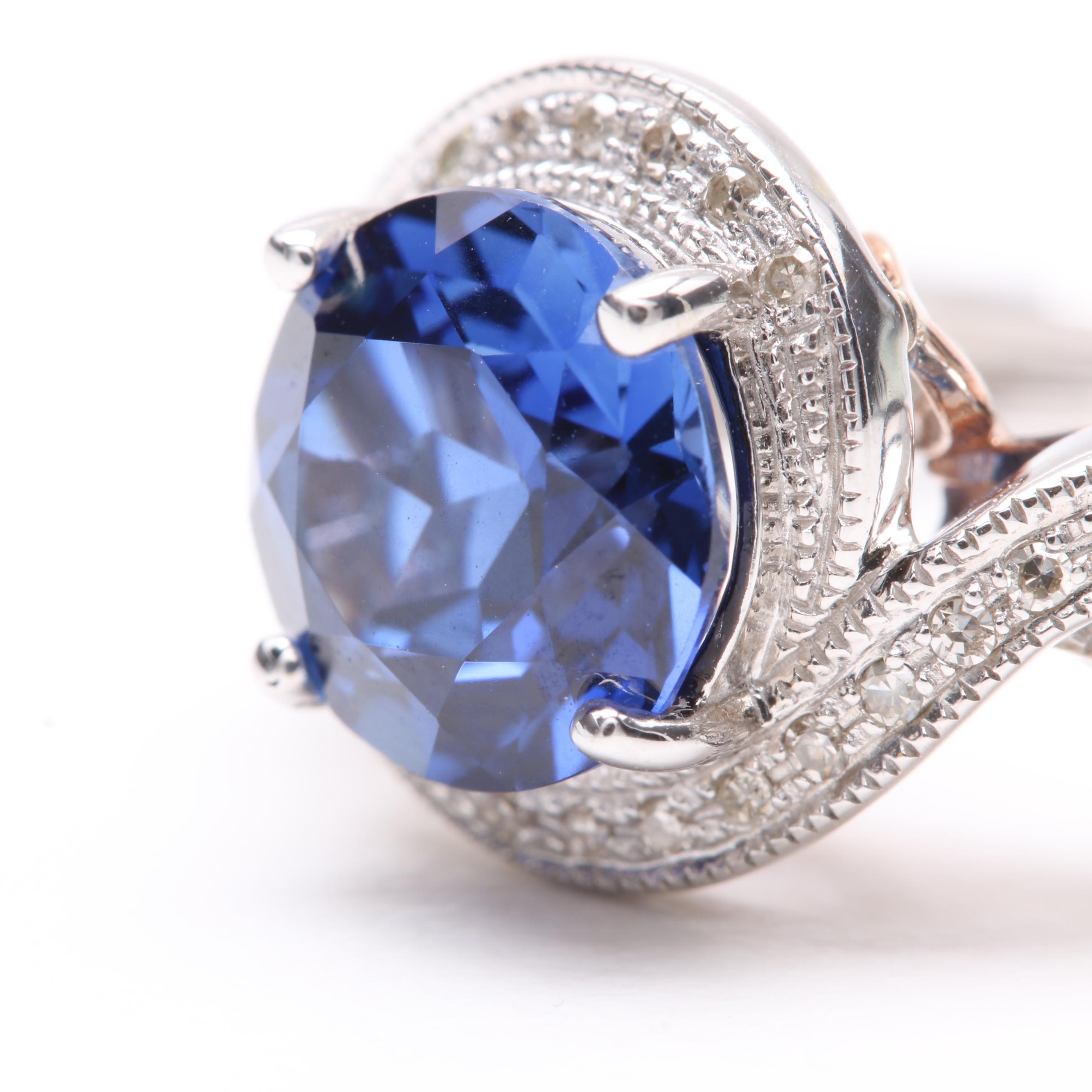 10K White Gold Blue Sapphire and Diamond Ring