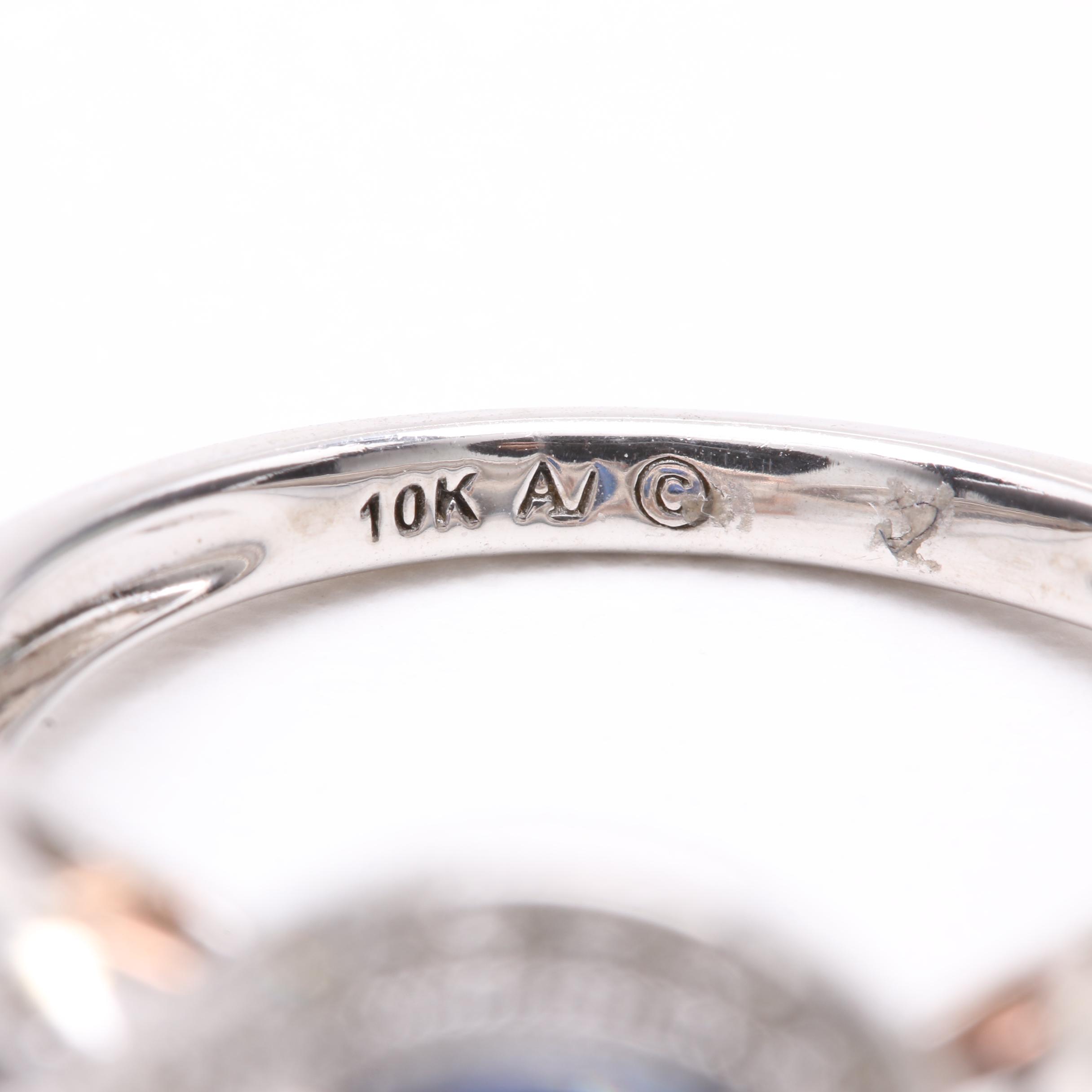 10K White Gold Blue Sapphire and Diamond Ring