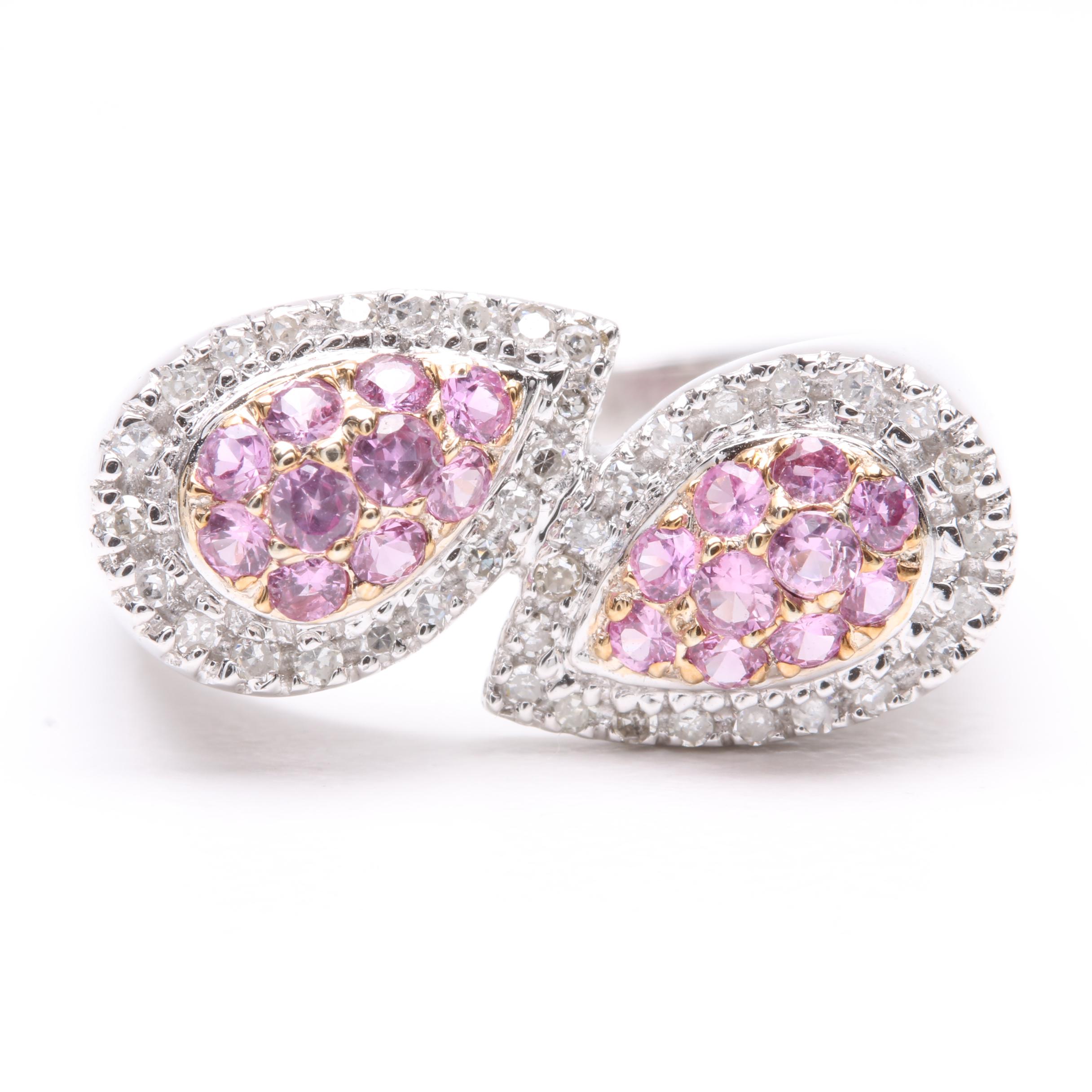 14K White Gold Pink Sapphire and Diamond Ring