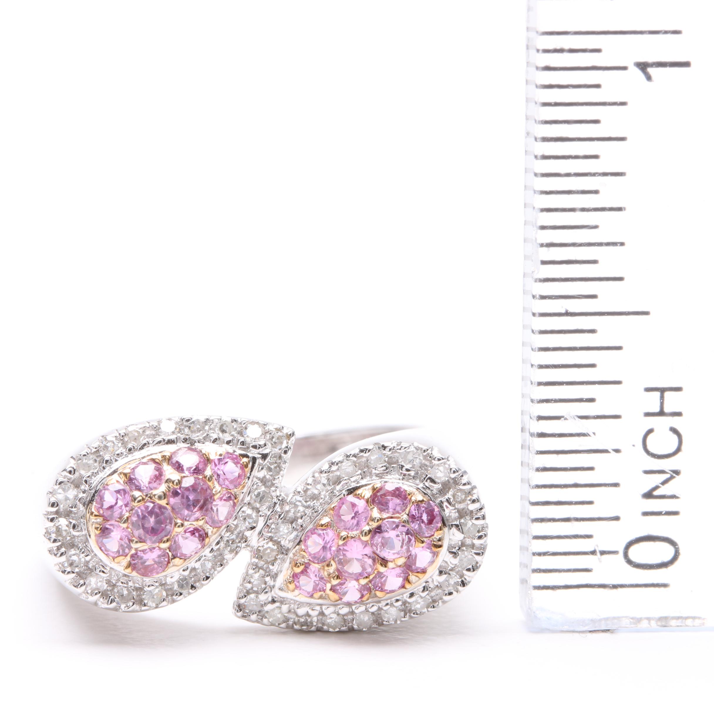 14K White Gold Pink Sapphire and Diamond Ring