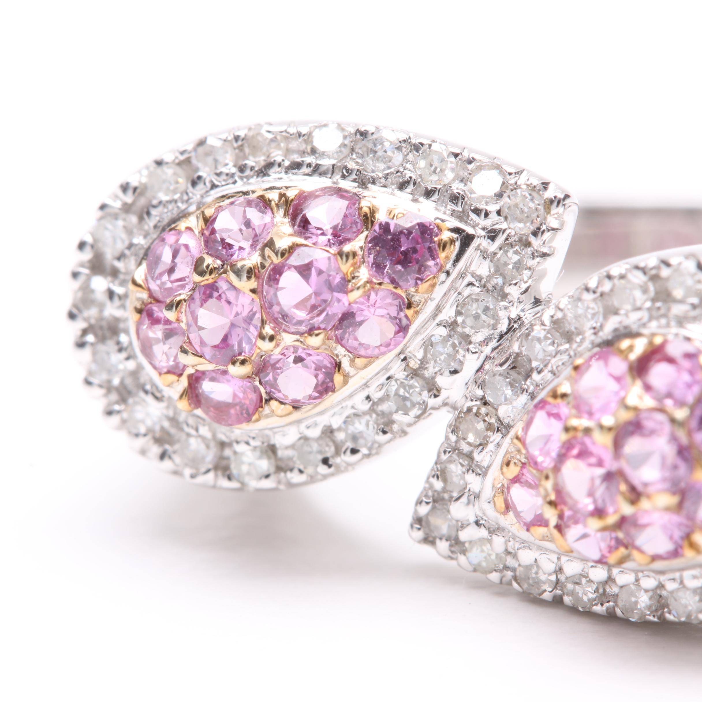 14K White Gold Pink Sapphire and Diamond Ring