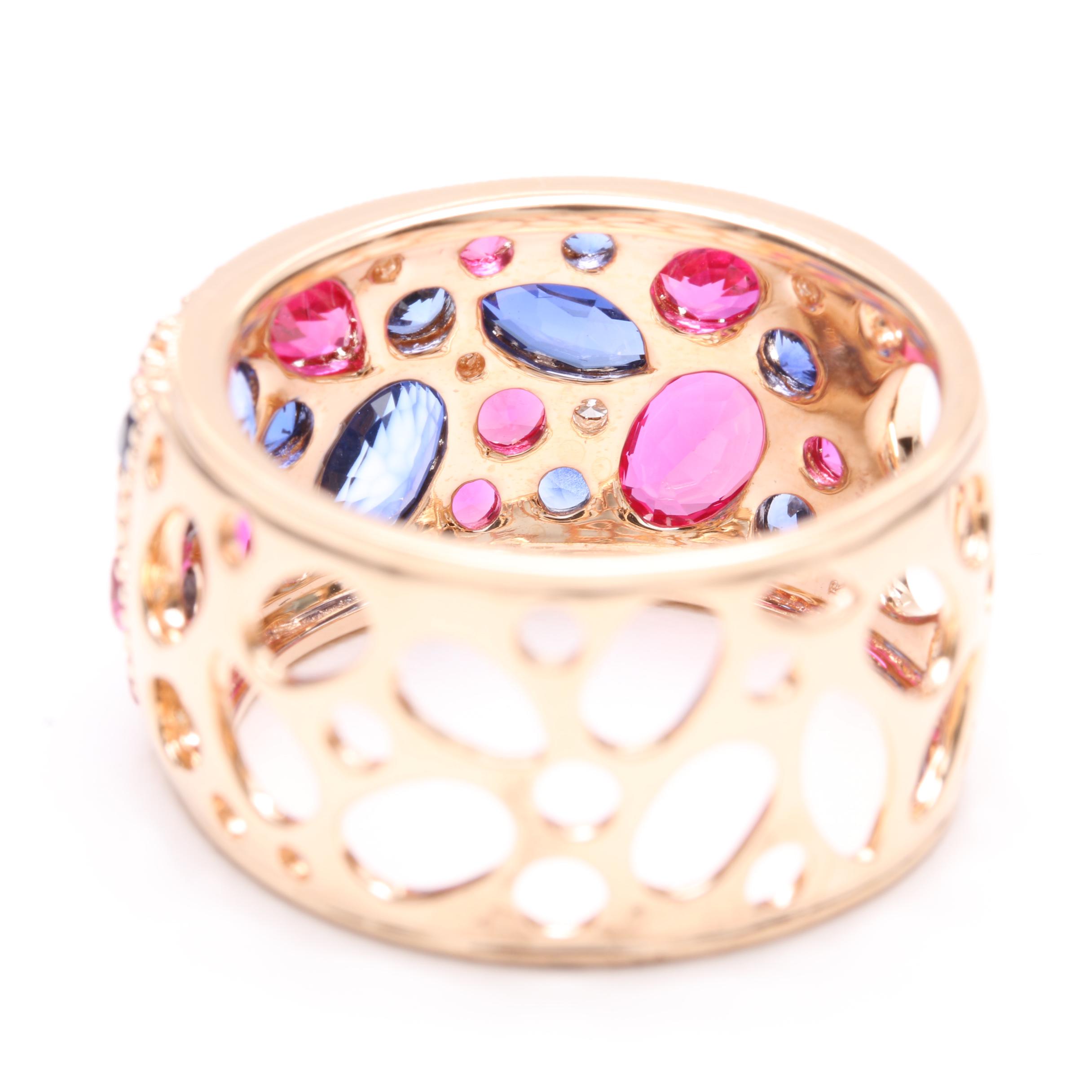 14K Rose Gold Synthetic Ruby, Synthetic Sapphire and Diamond Ring