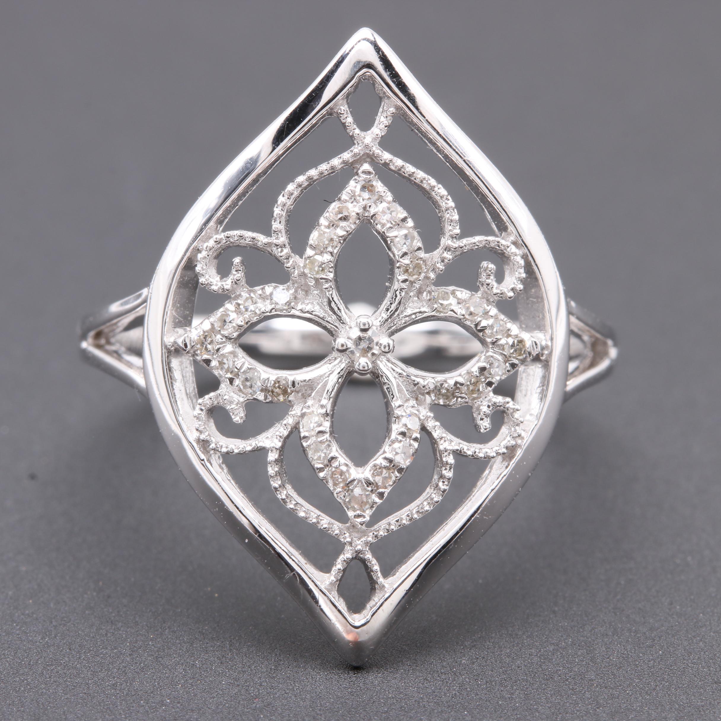 14K White Gold Diamond Floral Ring