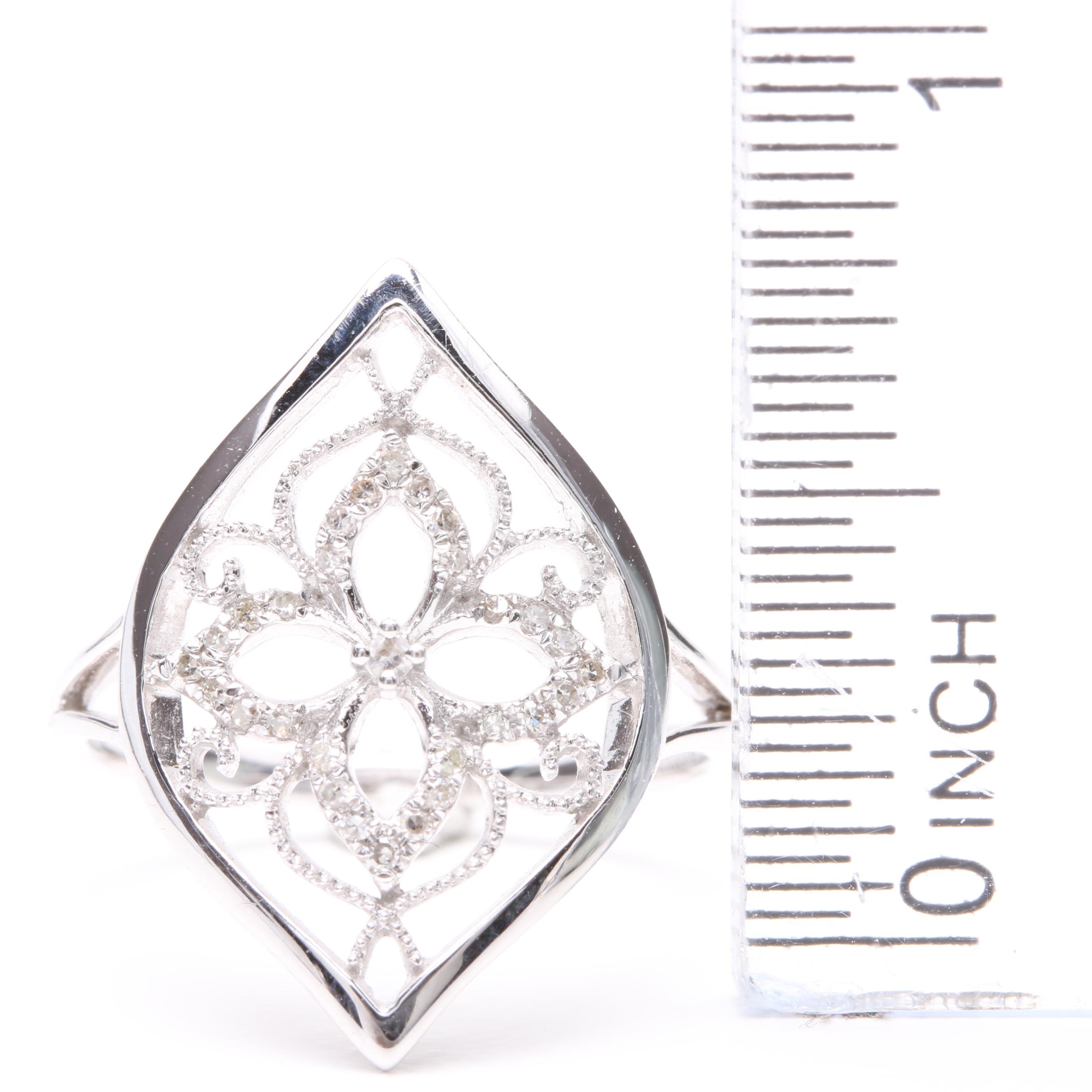 14K White Gold Diamond Floral Ring